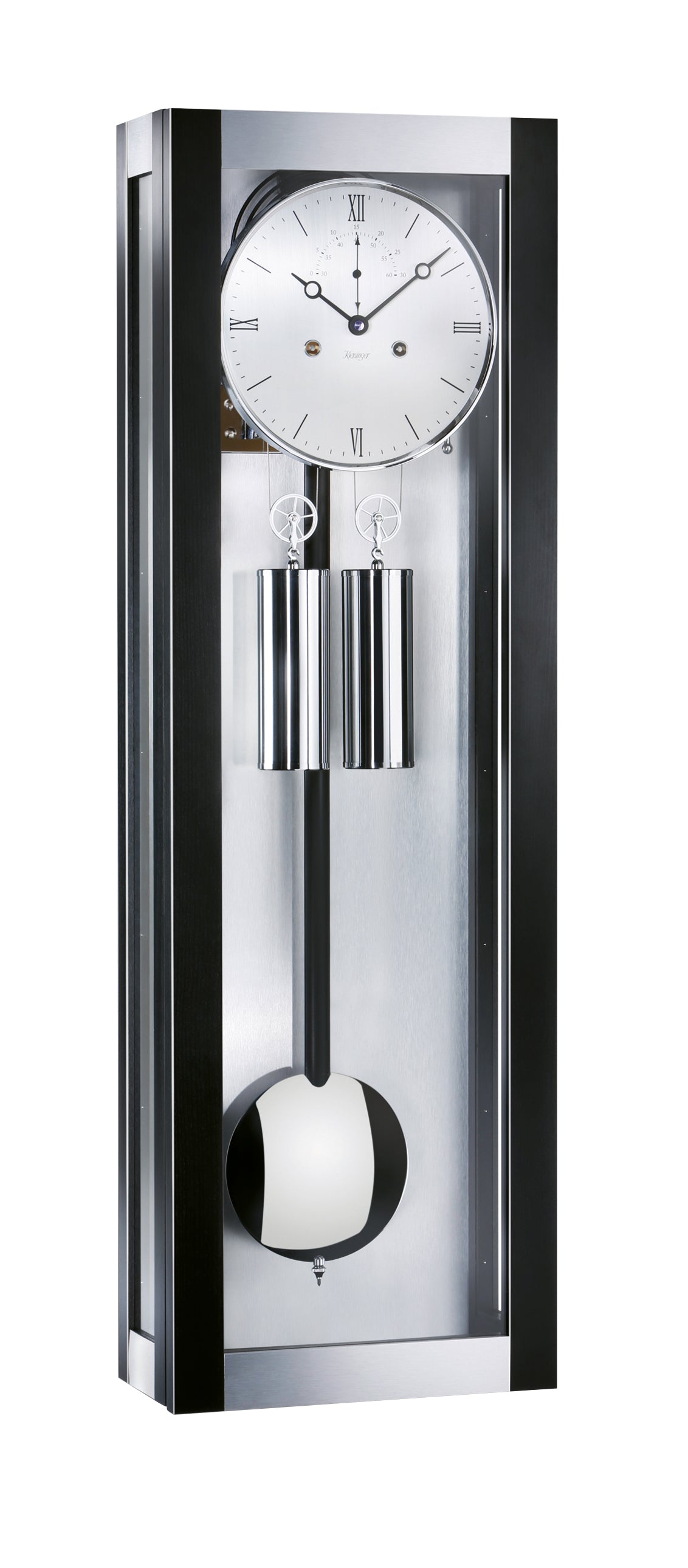 Modern pendulum wall clock with a sleek design and silver finish