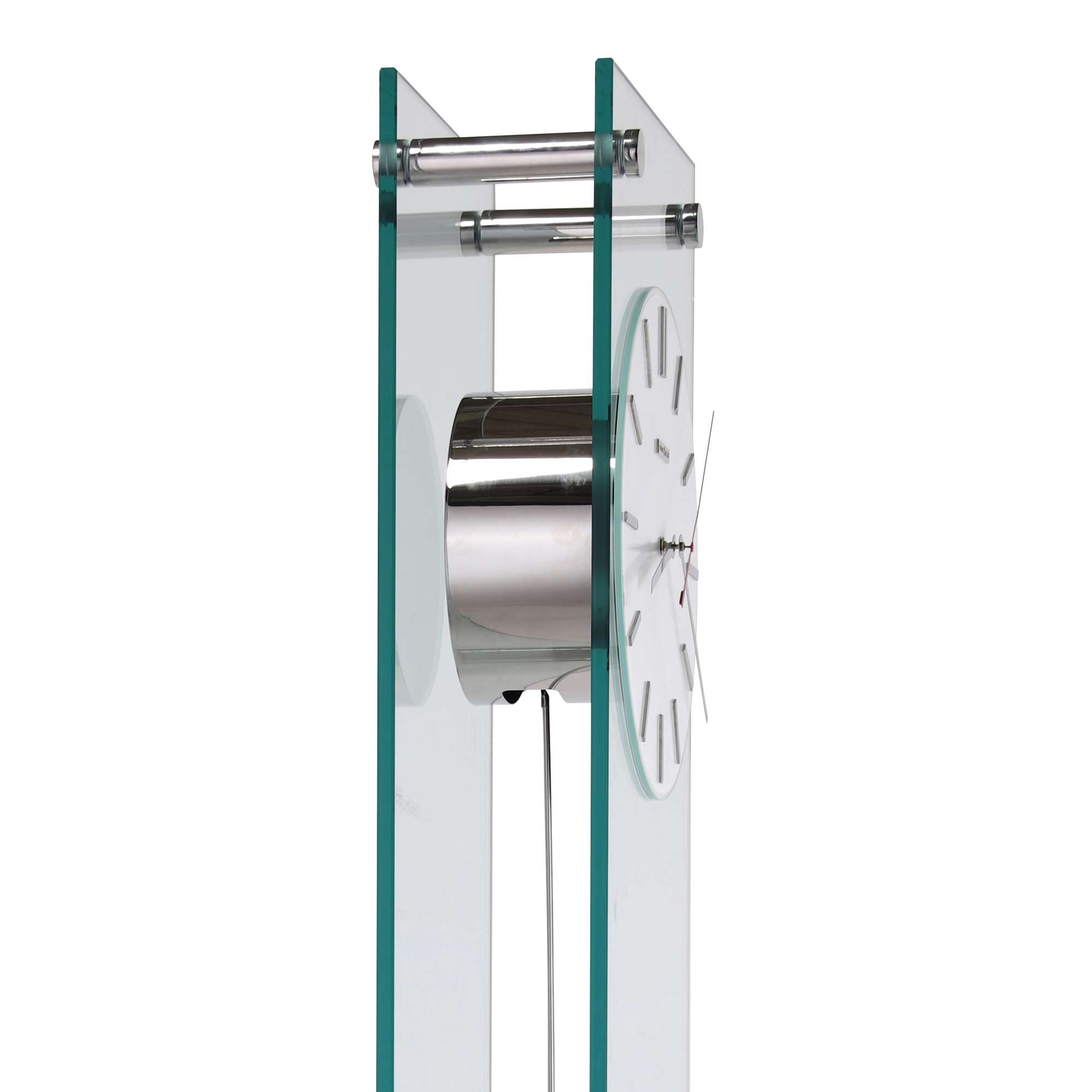 Modern glass and metal wall clock with a minimalist design