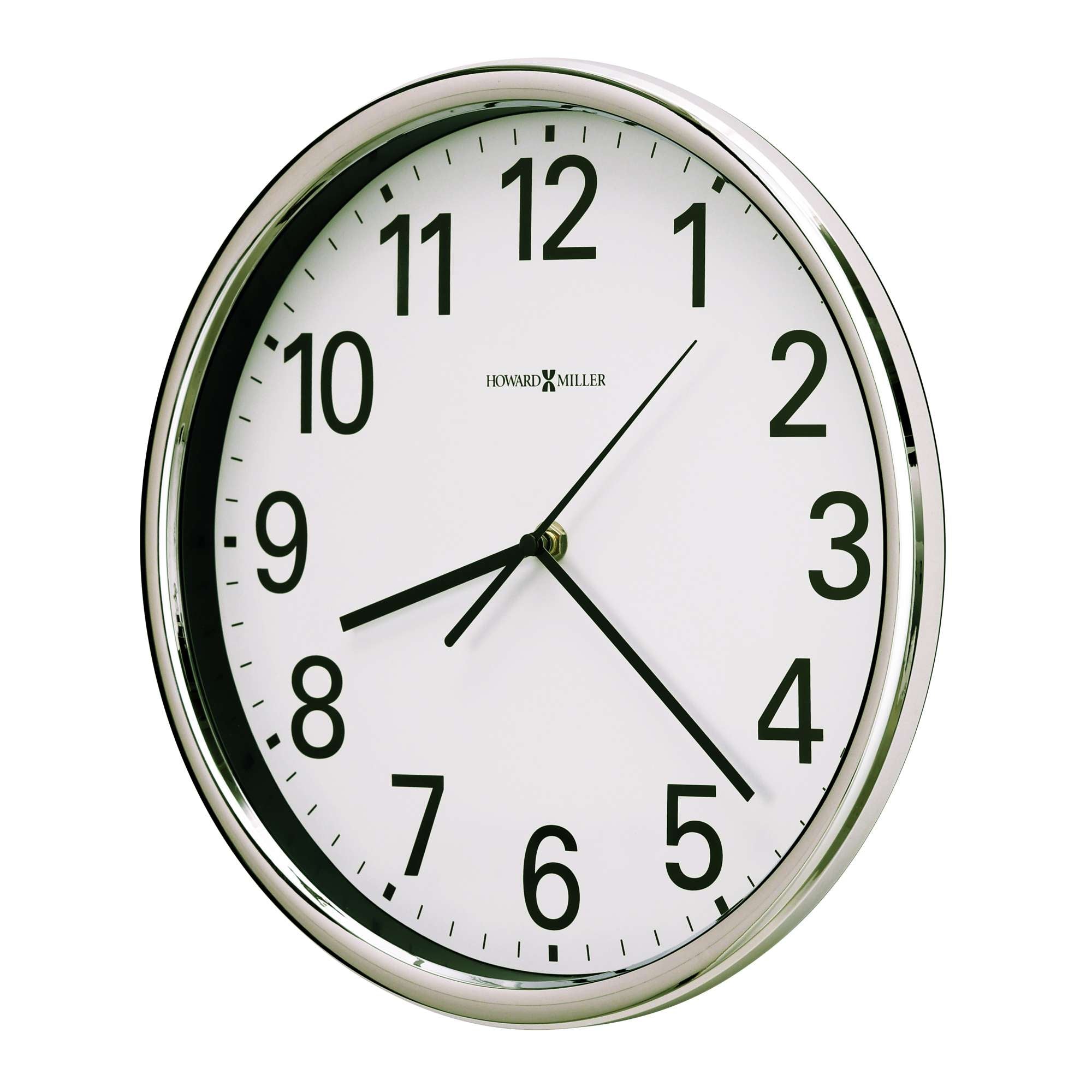 Round wall clock with black numbers on a white face