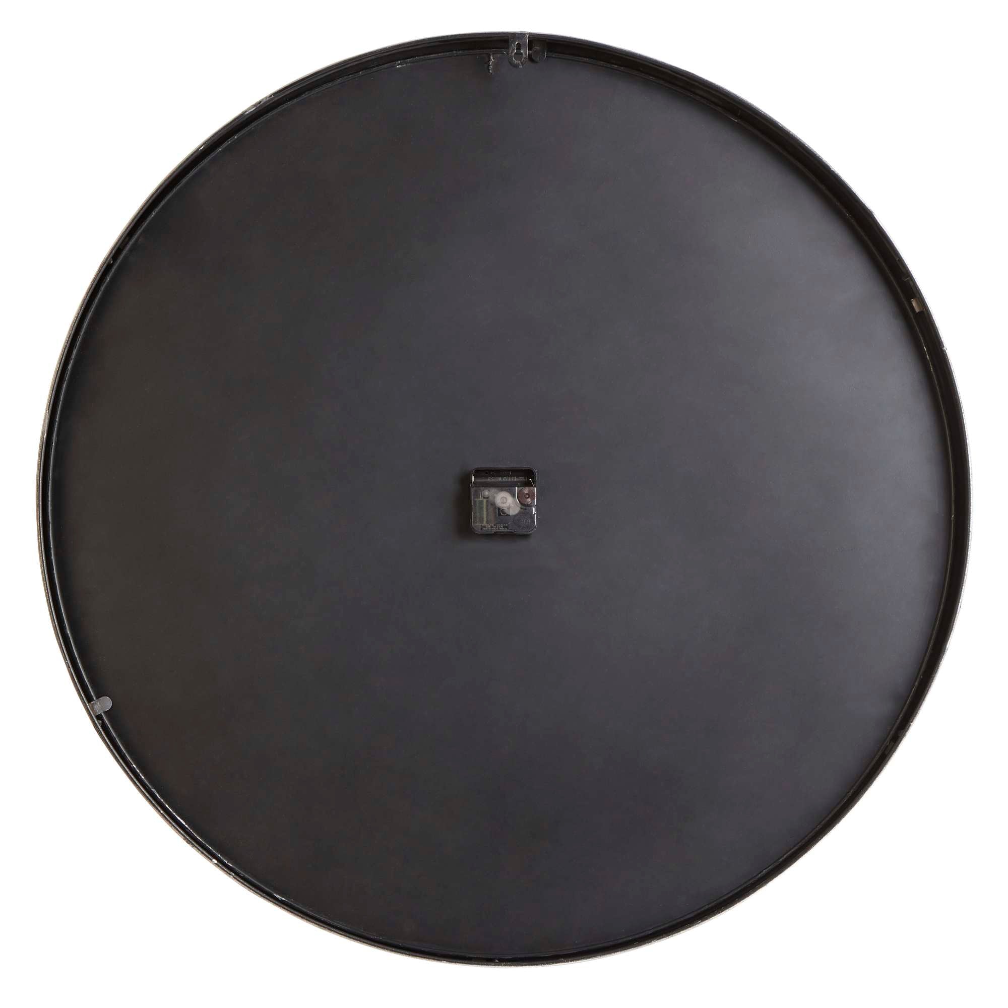 Top view of a circular black object with a small square detail in the center.