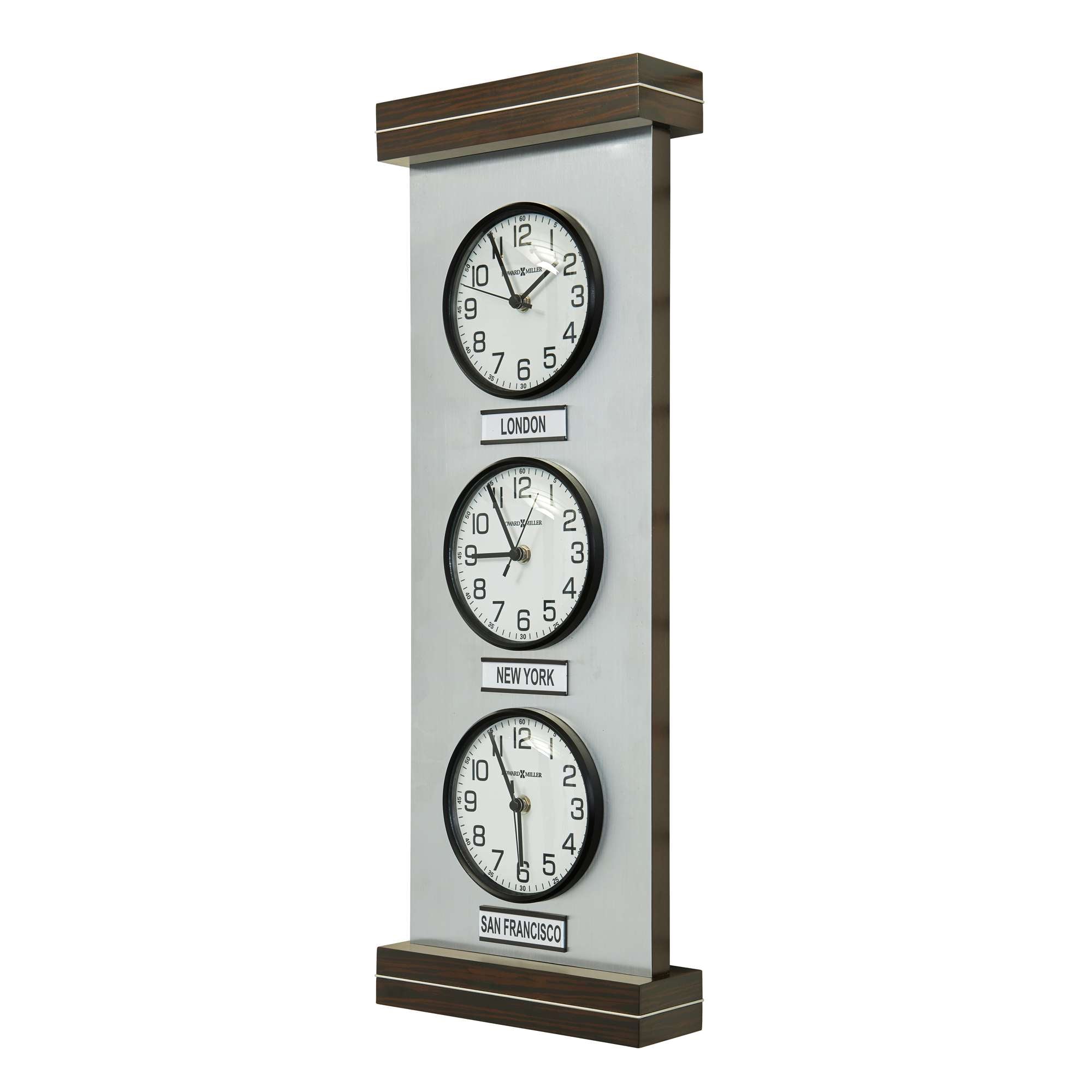 Wall clock displaying time for London, New York, and San Francisco