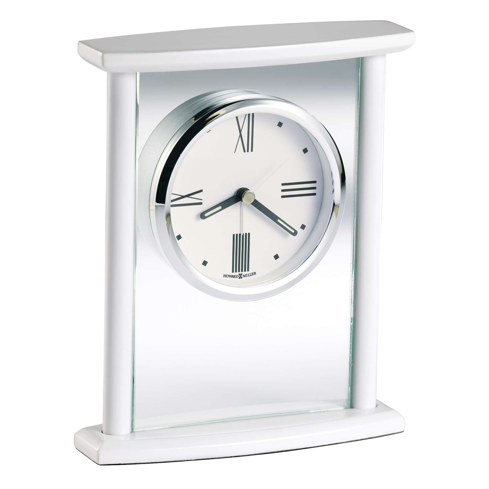 Modern decorative clock with a white frame and Roman numerals.