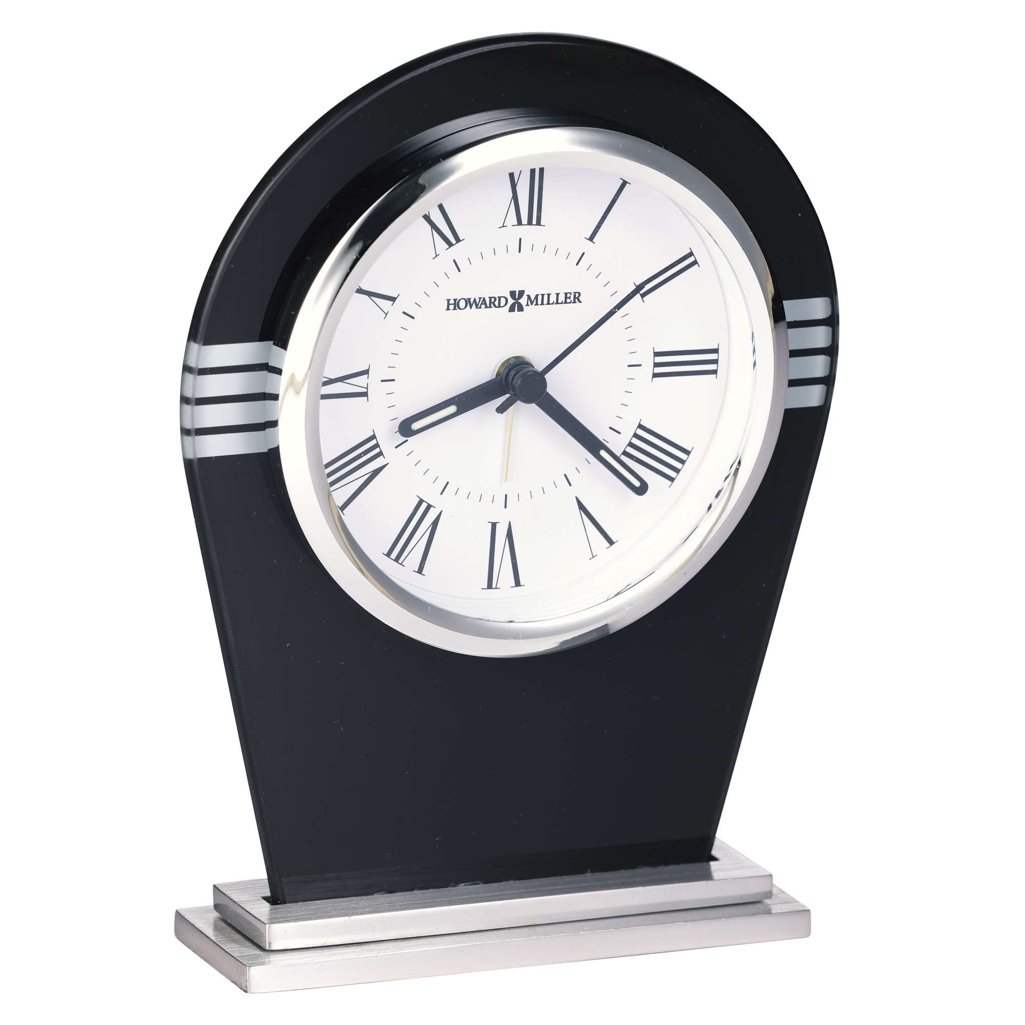 Elegant black and silver desk clock with Roman numerals