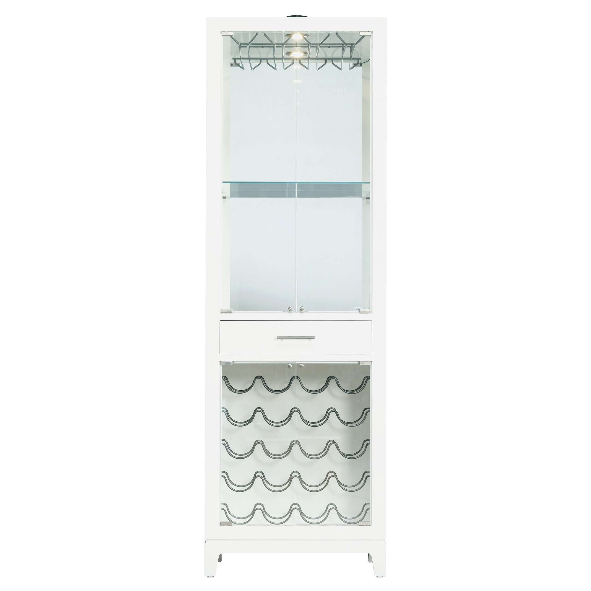 White wine cabinet with glass door and storage for bottles