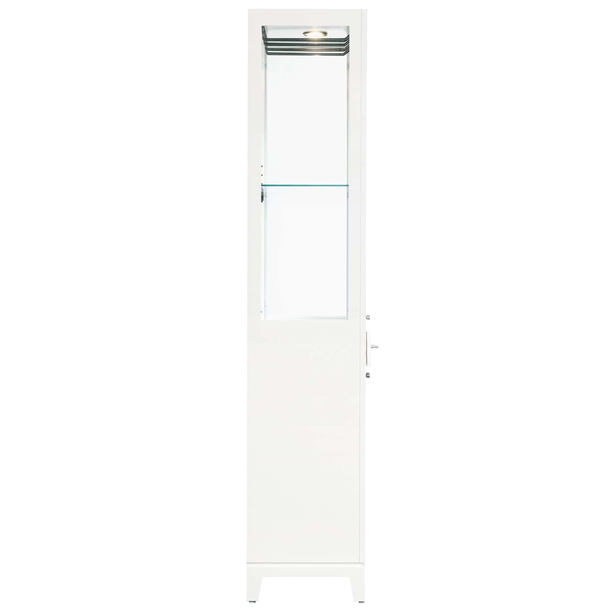 Tall white refrigerator showcase with glass door