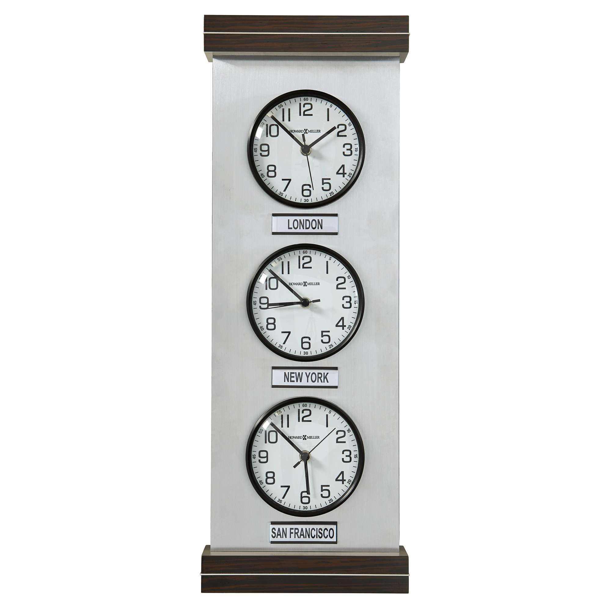 Wall clock displaying time for London, New York, and San Francisco