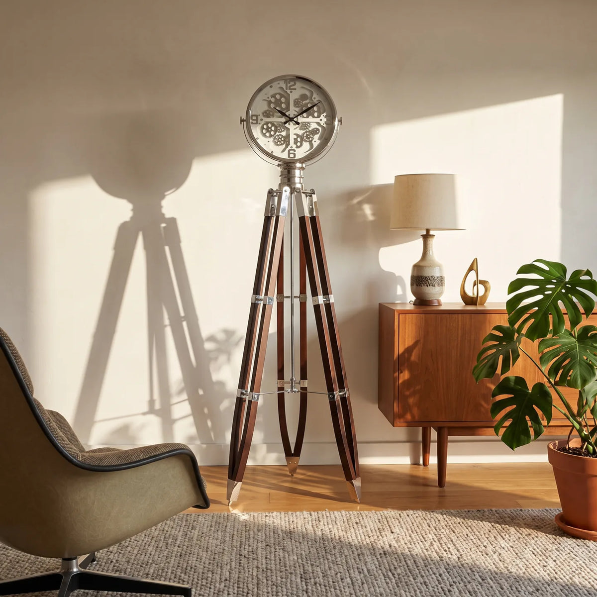 Howard Miller Caspian Tripod Grandfather Clock, 74-inch, in a styled room