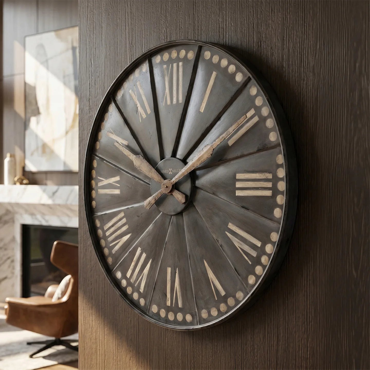 Howard Miller Stockard Wall Clock, 35-inch, on the wall in a styled room