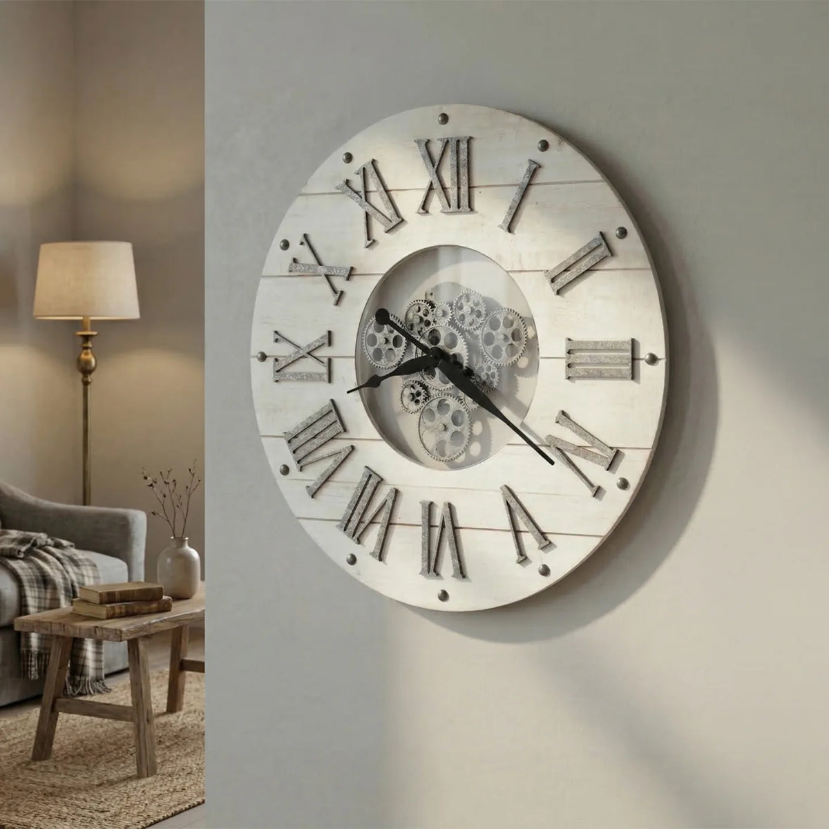 Howard Miller Sky Oversized Gallery Wall Clock, 27-inch, on the wall in a styled room