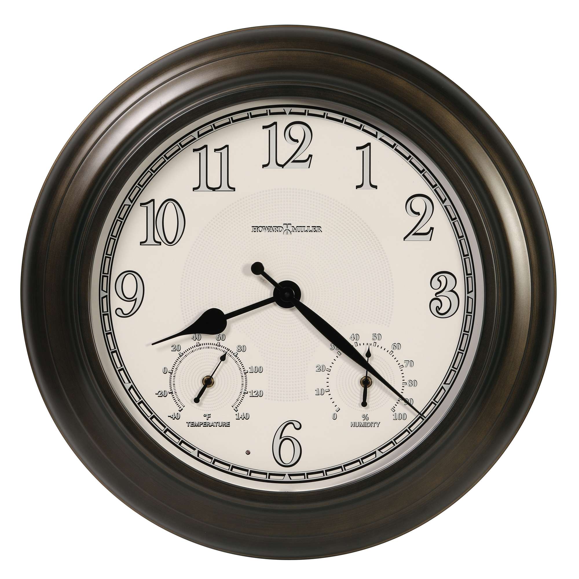 Wall clock with temperature and humidity gauges
