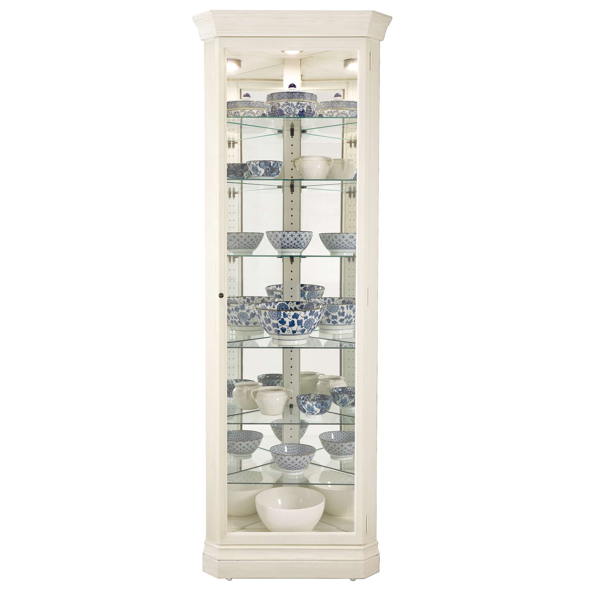 Display cabinet with blue and white pottery