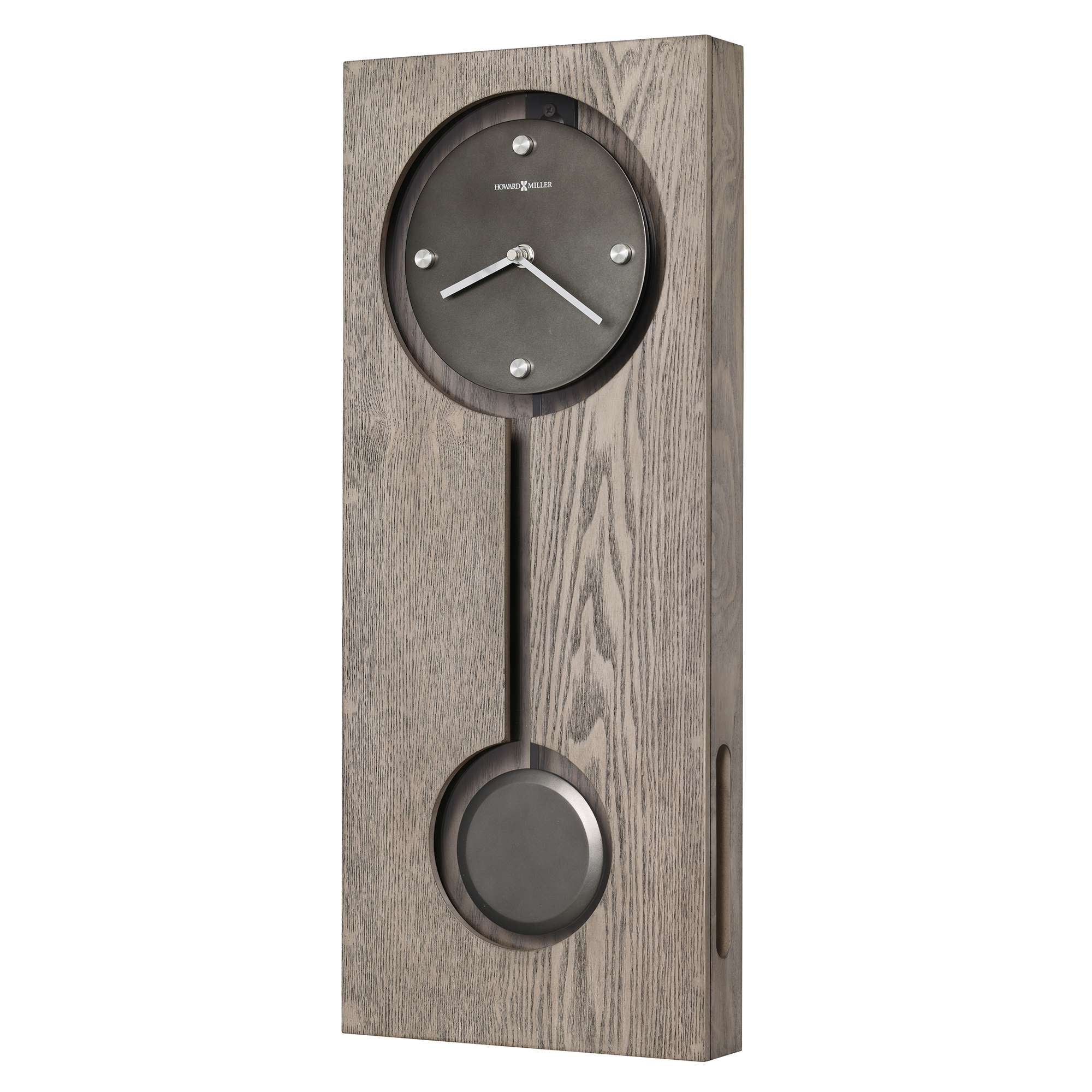 Modern wall clock with a circular face and a unique pendulum design