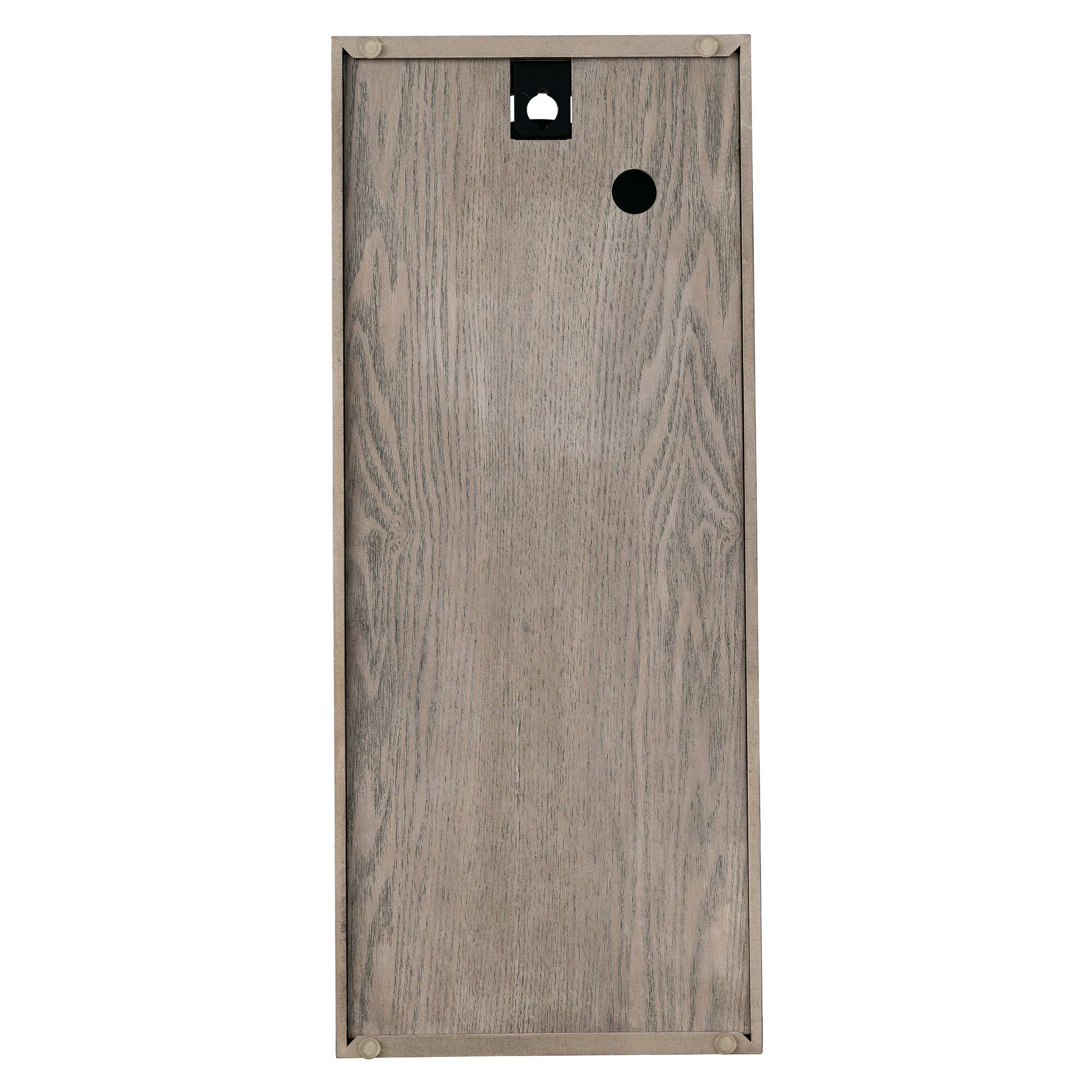 A wooden board with a hole and a hanging mechanism.