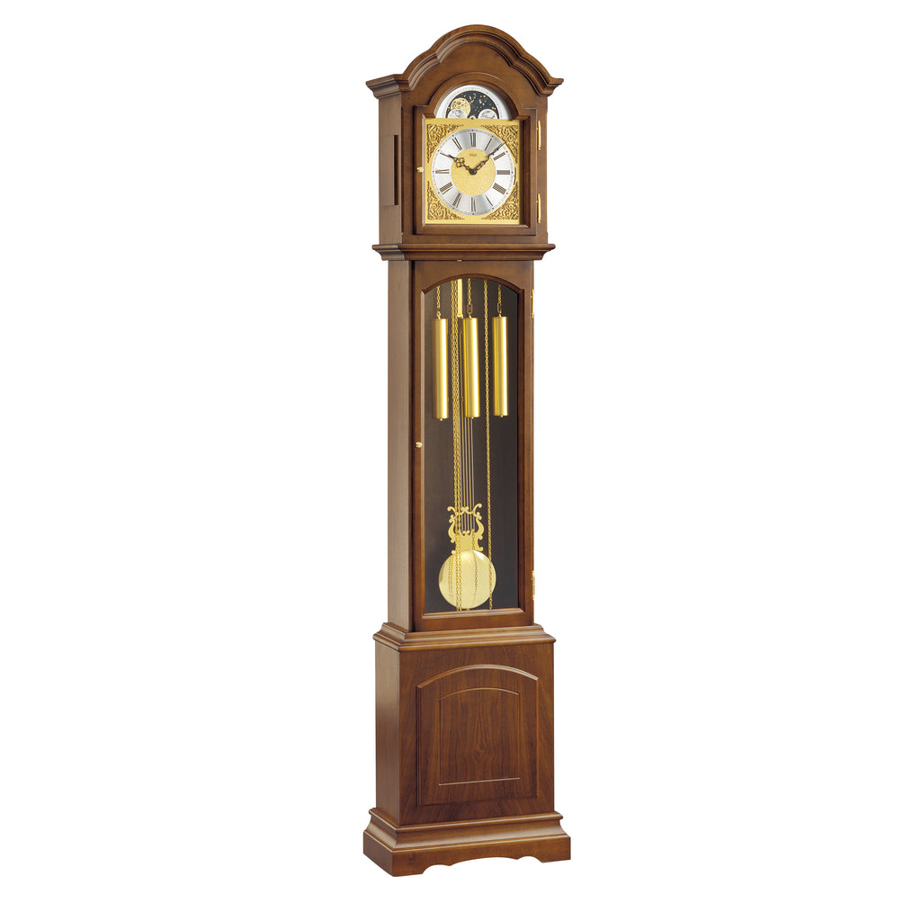 Horloge de parquet antique Kieninger avec cadran lunaire et pendule lyre, installation clé en main