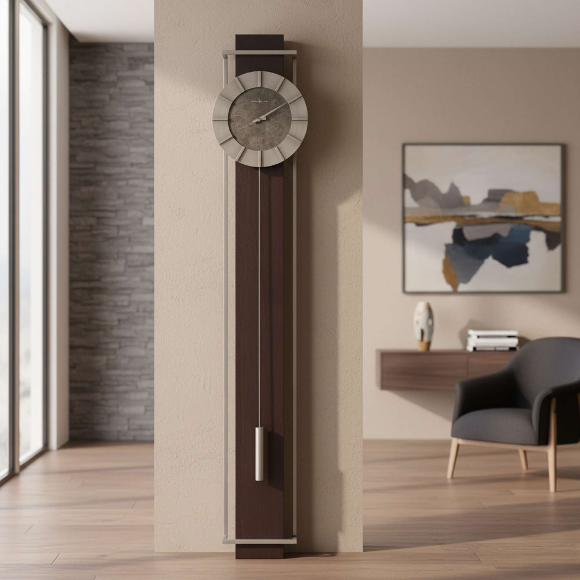 Modern wall clock with a sleek design in a contemporary living space.