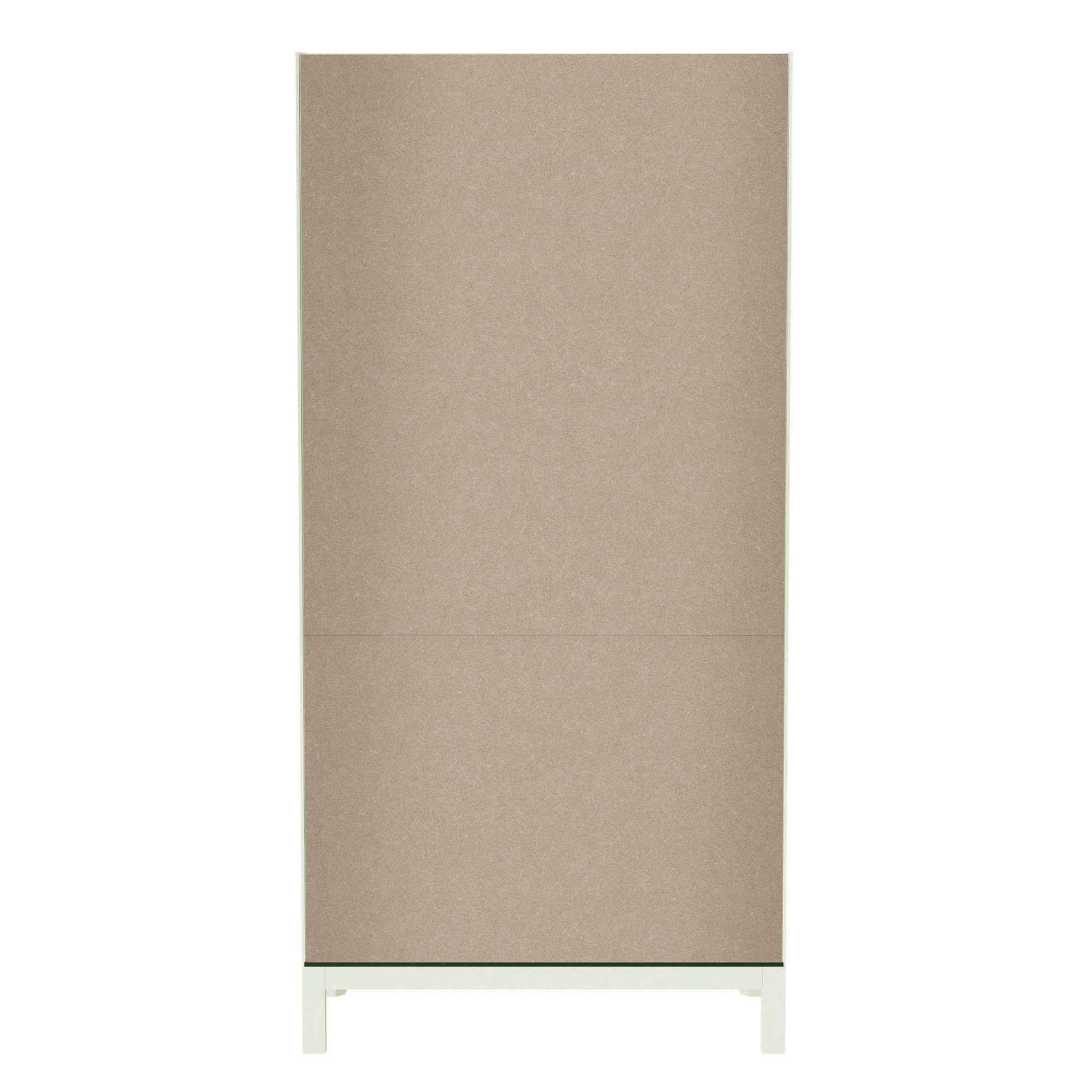 Tall, minimalist cabinet with a smooth, light brown front and a white base.