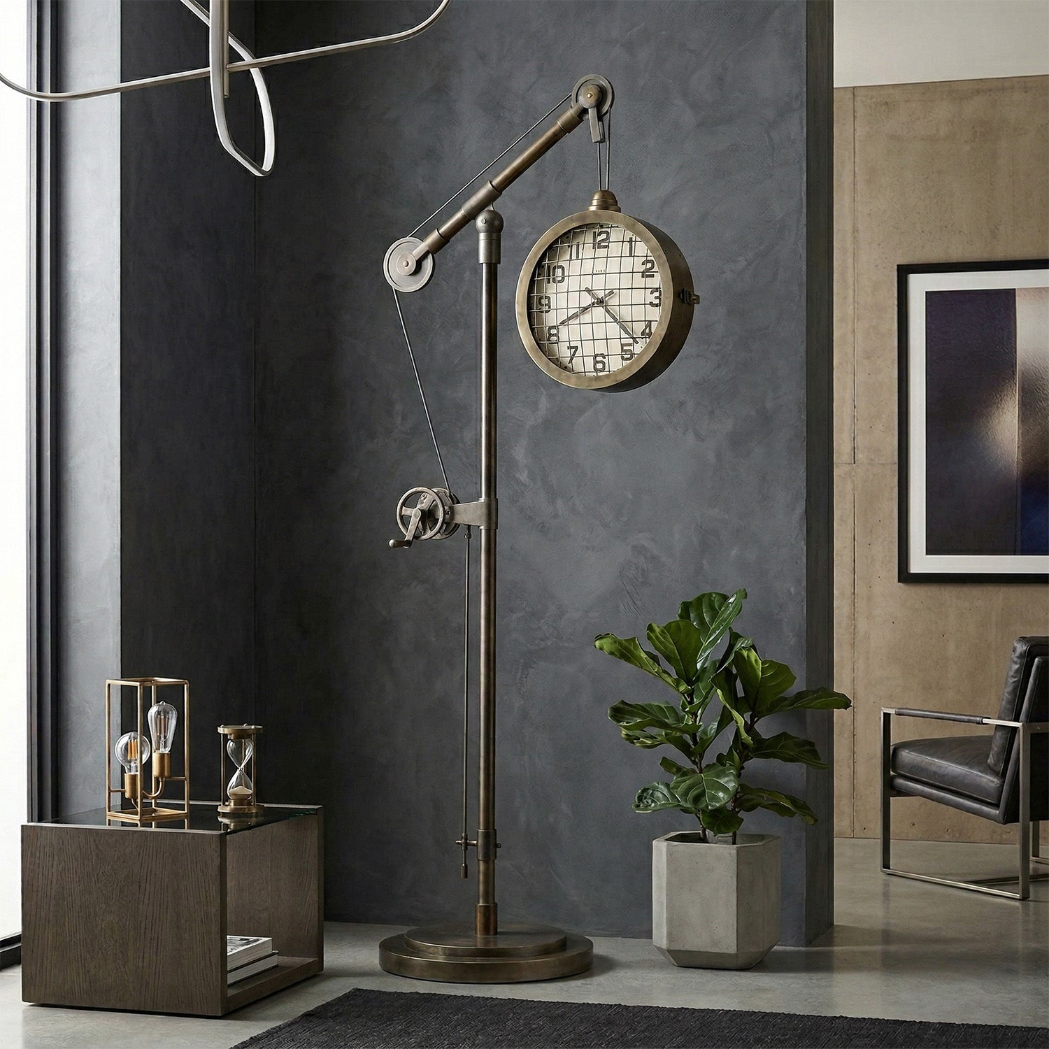 Decorative floor lamp with a clock in a modern interior setting