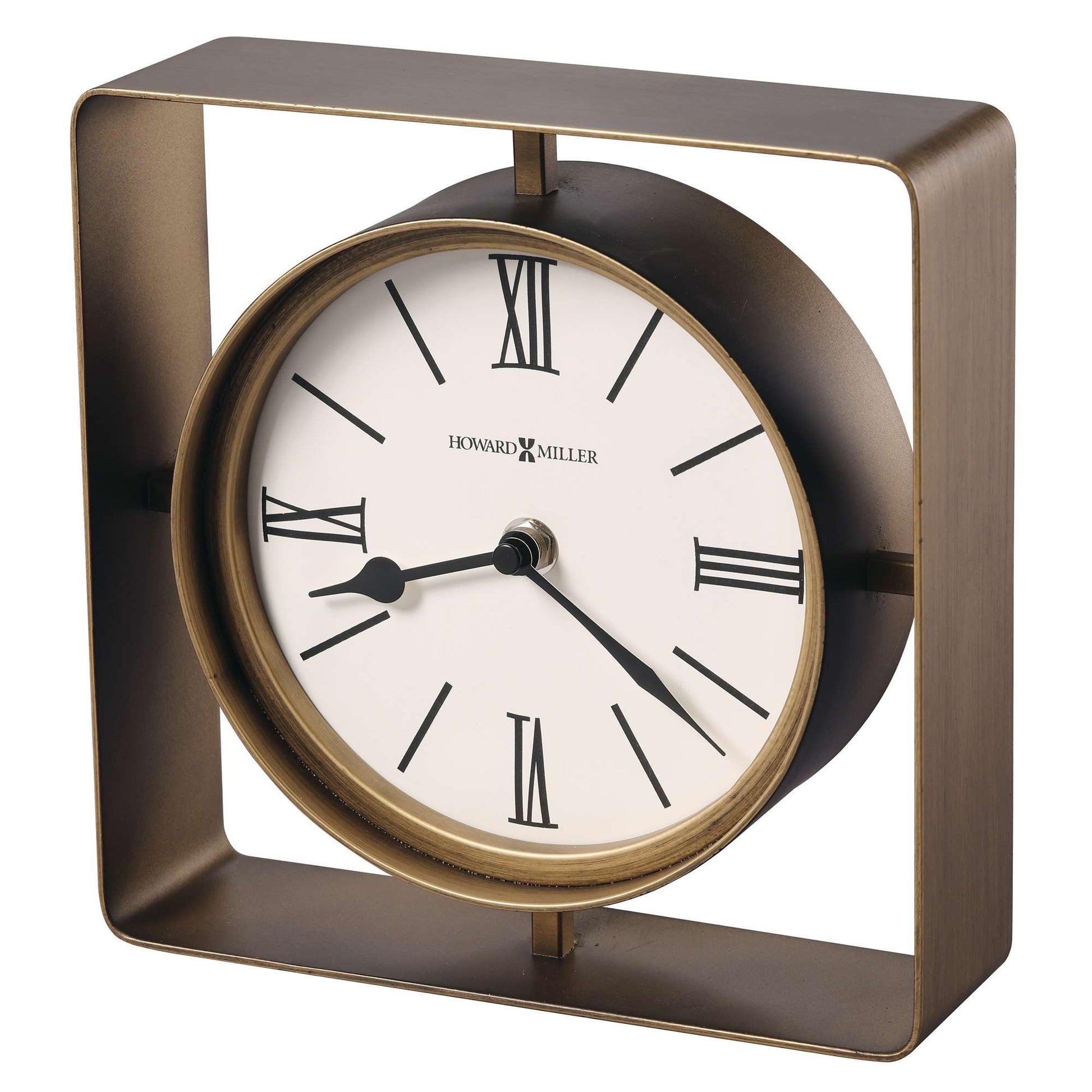 Square decorative wall clock with Roman numerals and a vintage design.