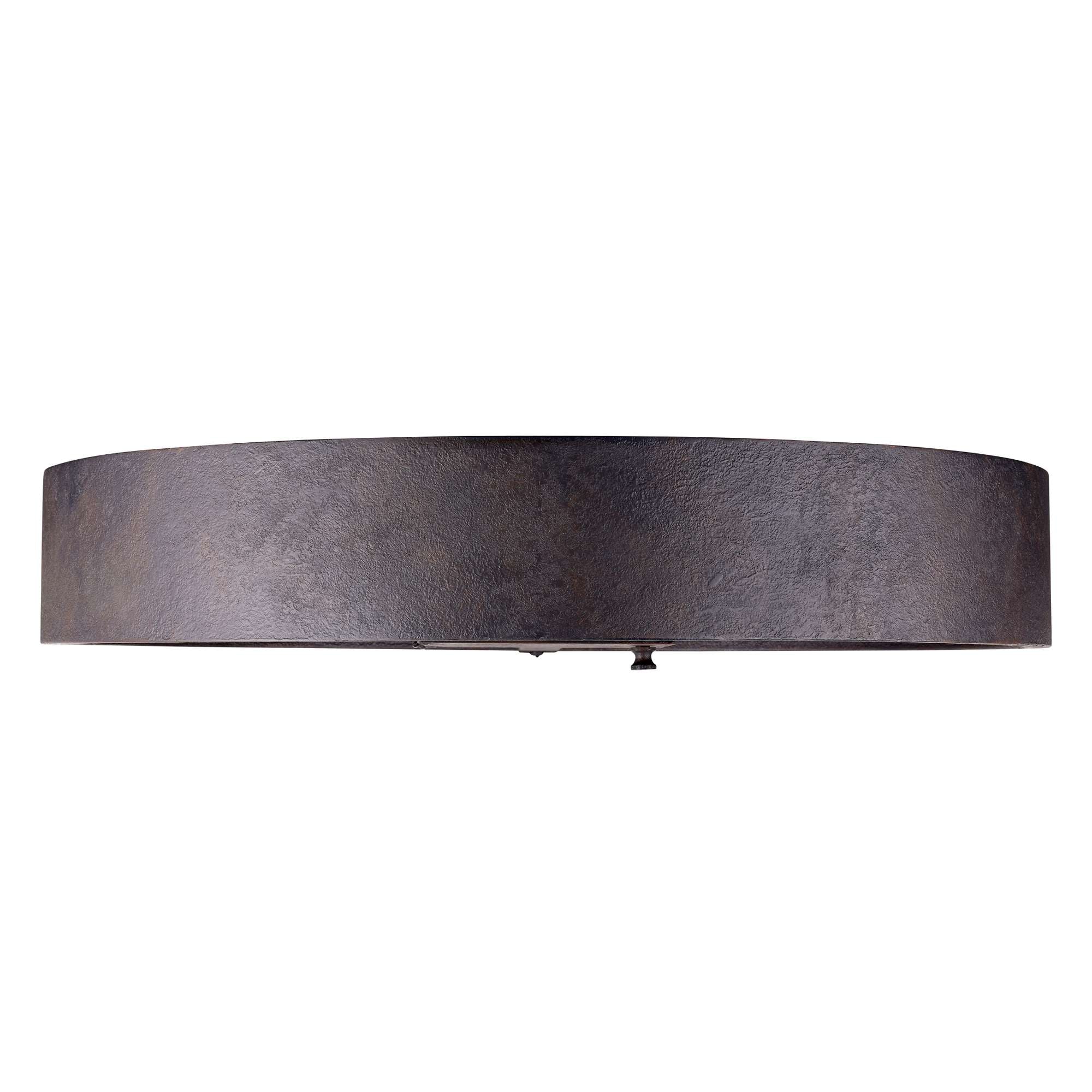 Round metal ceiling light fixture in a dark finish