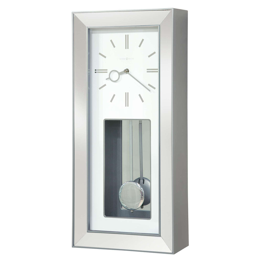 Modern silver wall clock with a pendulum