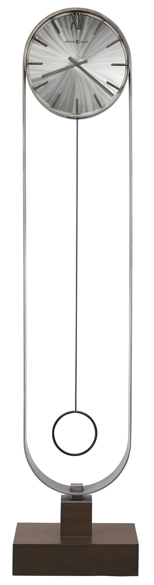 Modern wall clock with a sleek metal design and round face.