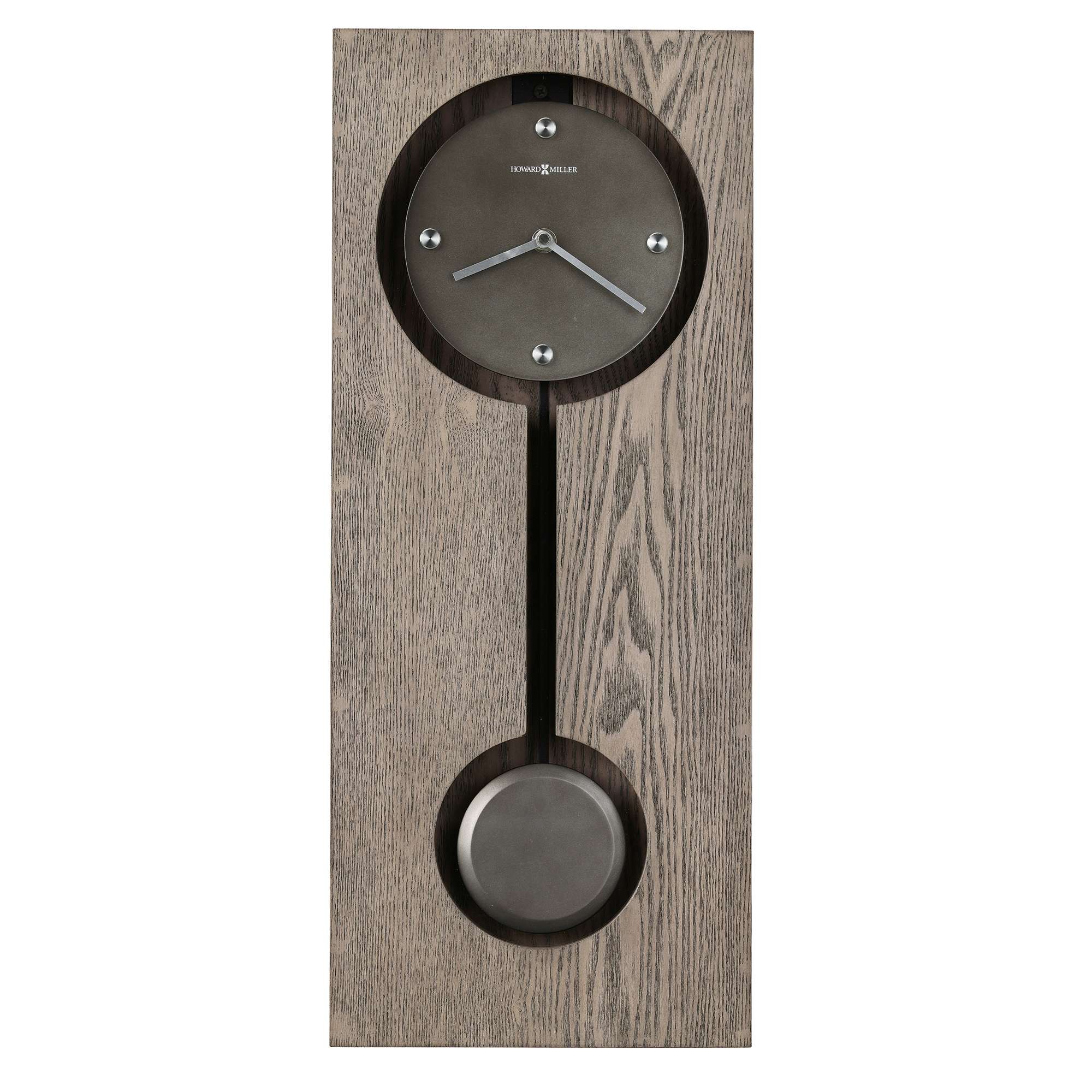 Modern wall clock with a minimalist design, featuring a round face and a pendulum.