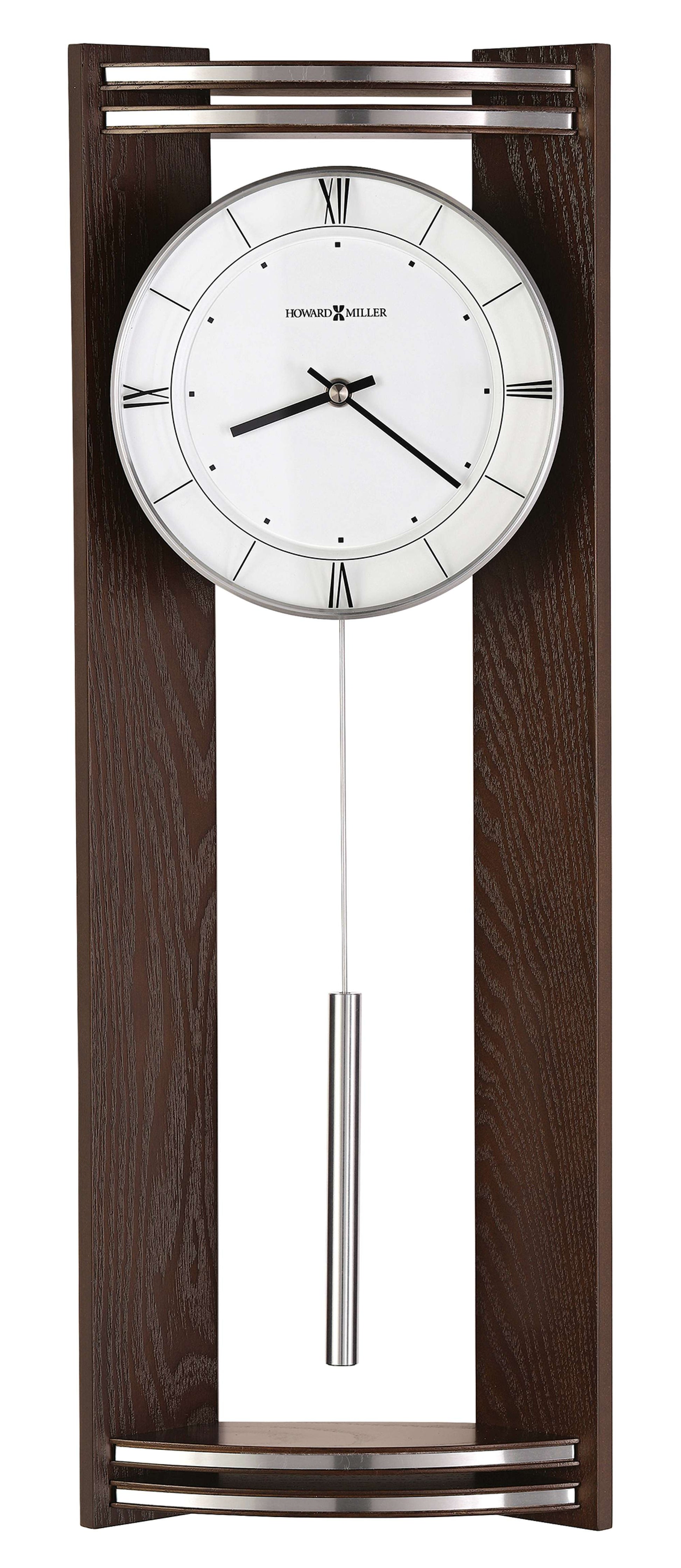 Wall clock with a minimalist design featuring a white face and dark wooden frame.