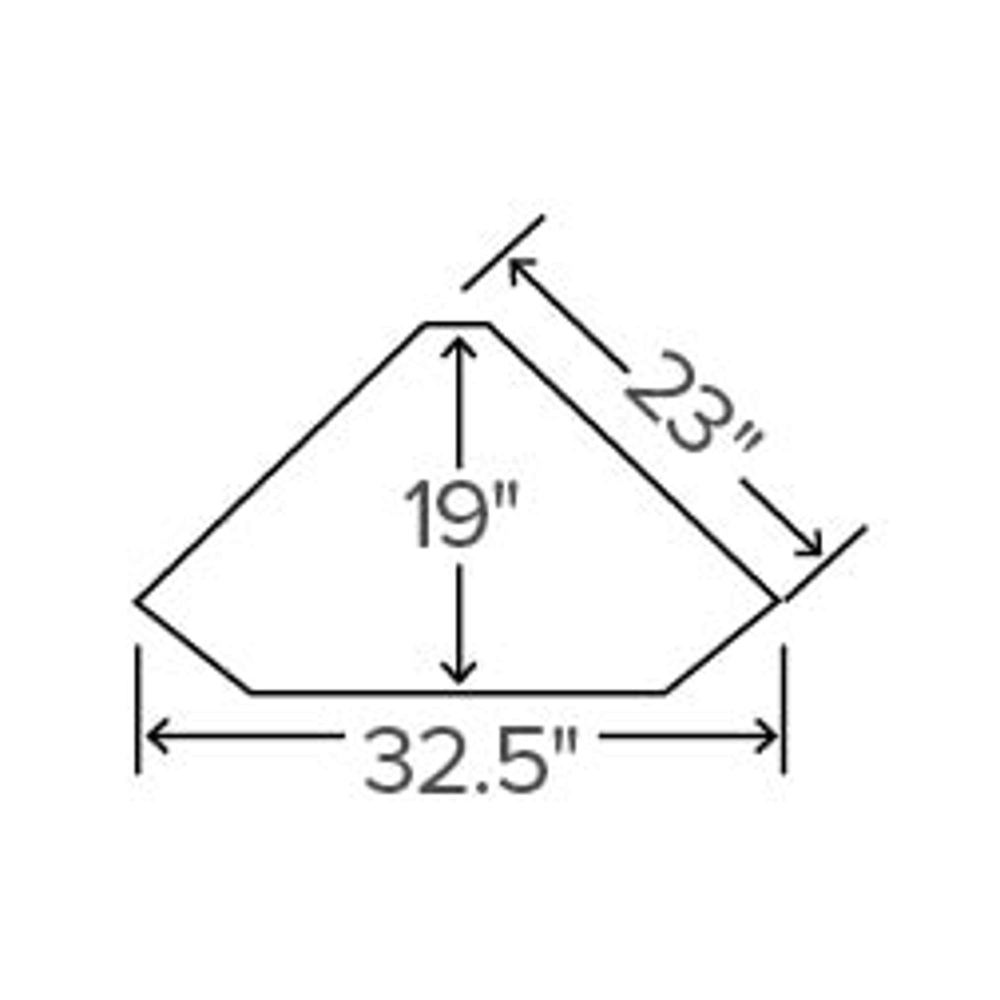 Diagram showing dimensions of a triangular shape, marked with measurements 23", 19", and 32.5".