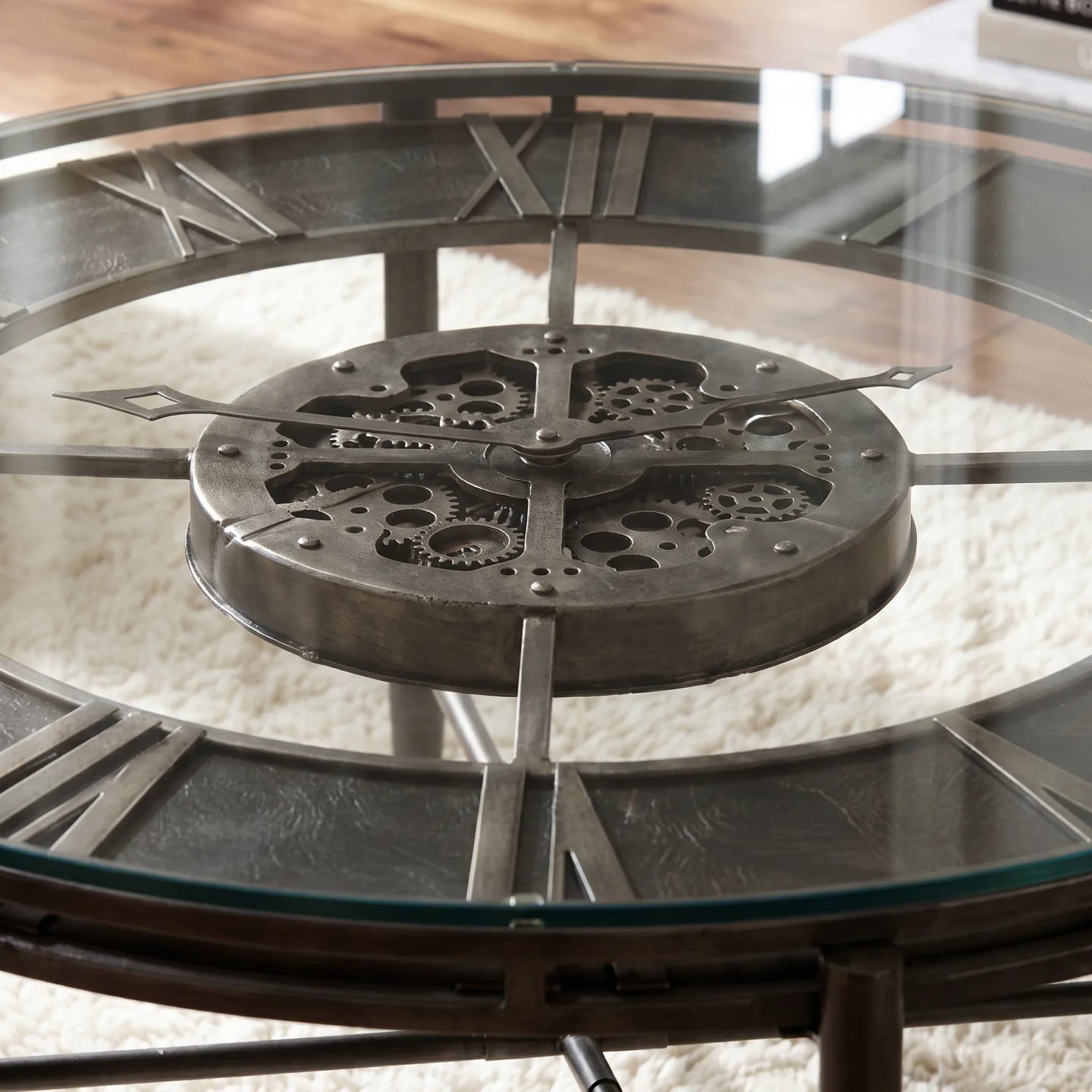 Howard Miller Elon Clock Table, close-up of the dial and finish detail