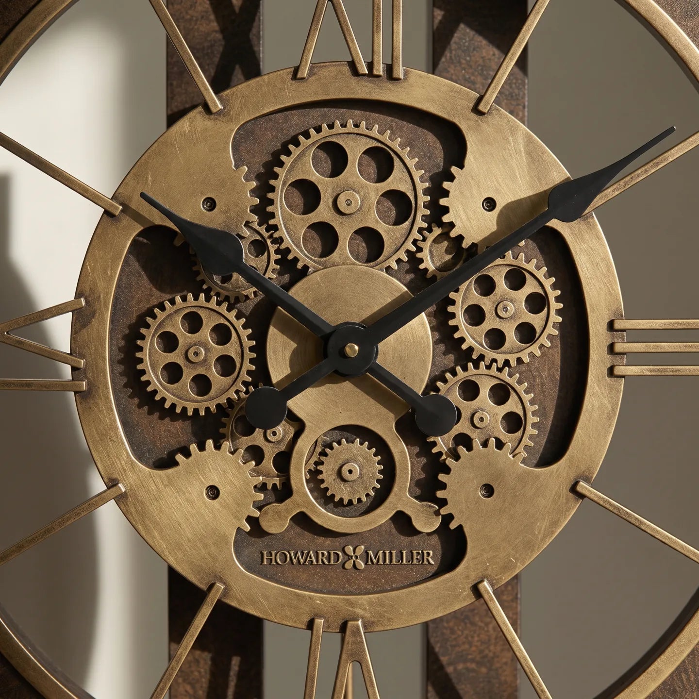 Howard Miller Finnley Grandfather Clock, close-up of the dial and finish detail