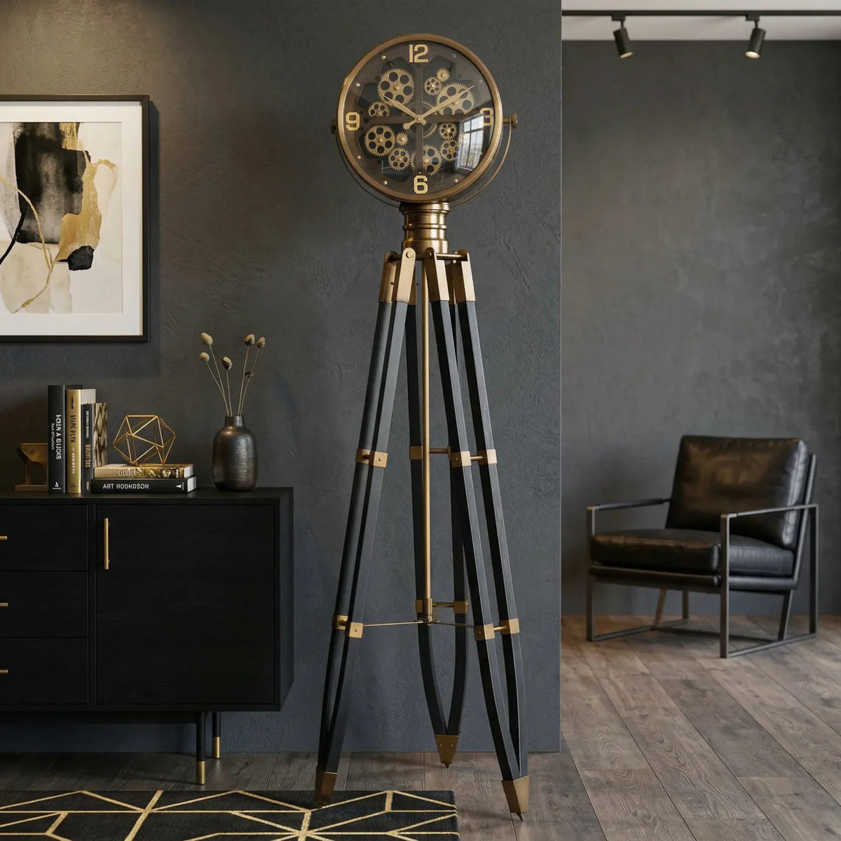 Howard Miller Caspian II Tripod Grandfather Clock, 74-inch, in a styled room