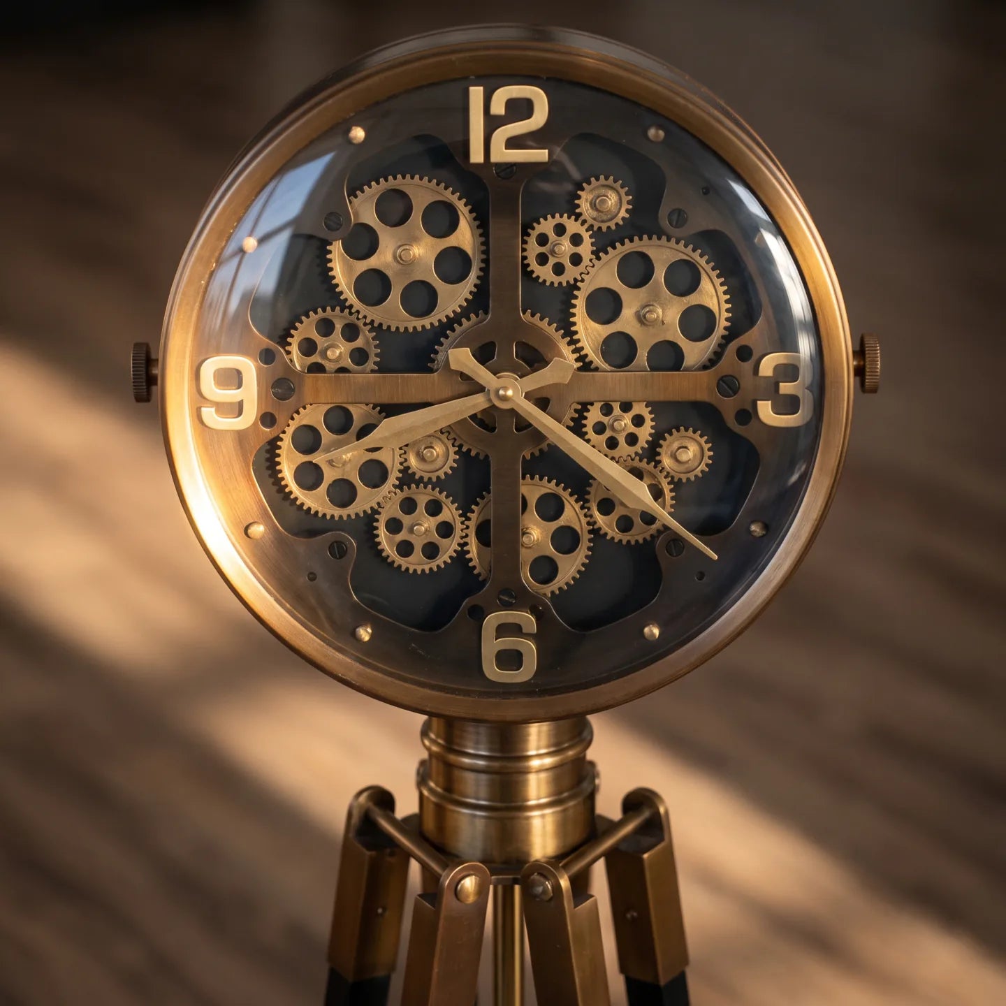 Howard Miller Caspian II Tripod Grandfather Clock, close-up of the dial and finish detail