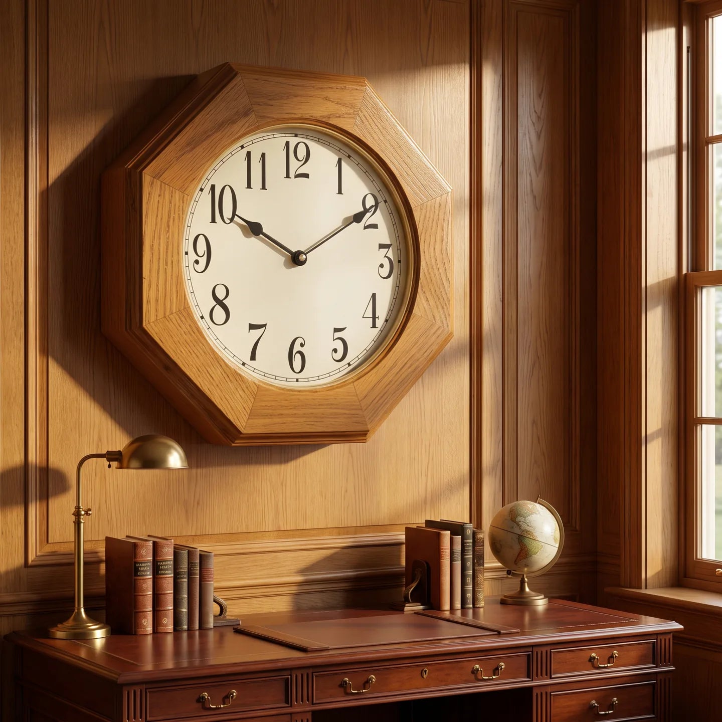 Howard Miller Elliott Wall Clock, 22-inch, on the wall in a styled room