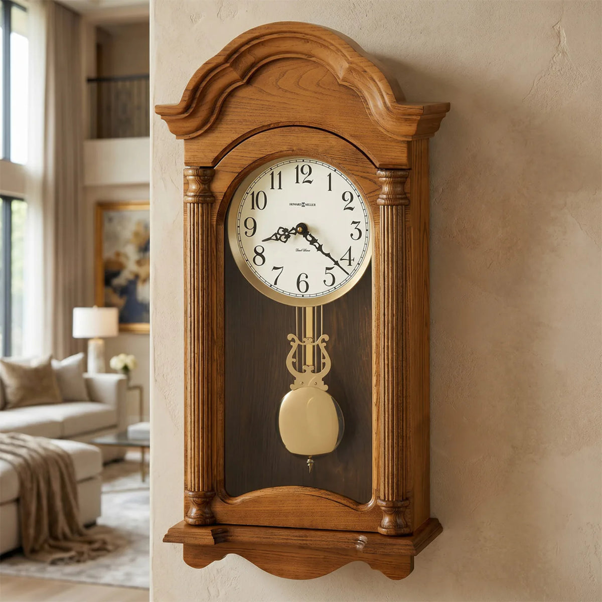 Howard Miller Amanda Wall Clock, 25-inch, on the wall in a styled room