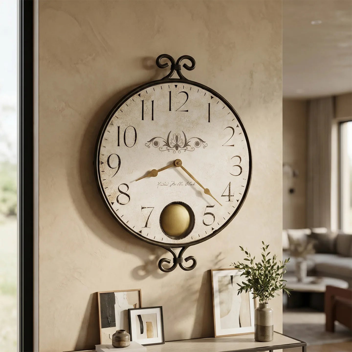 Howard Miller Randall Wall Clock, 18-inch, on the wall in a styled room