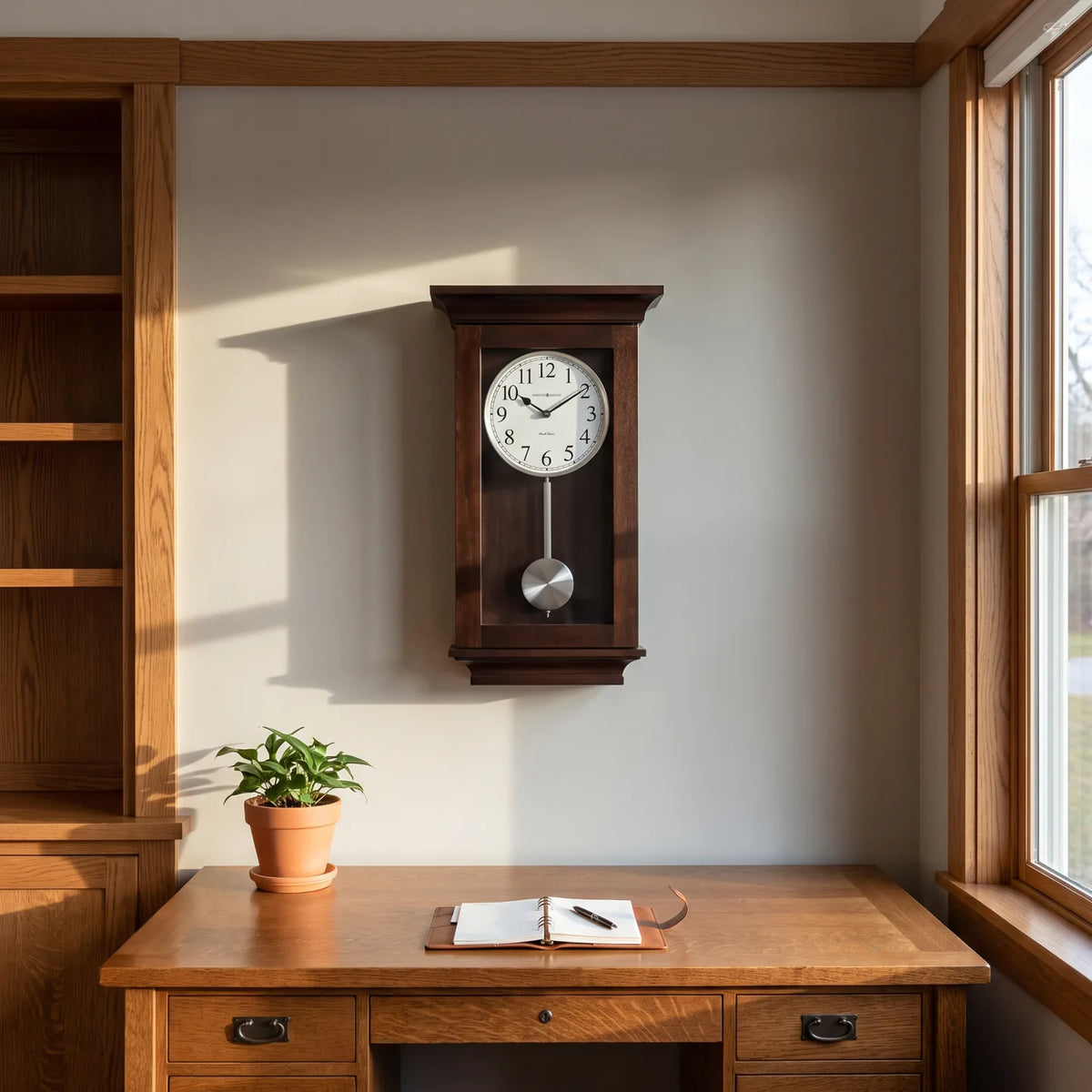 Howard Miller Gerrit Wall Clock, 26-inch, on the wall in a styled room