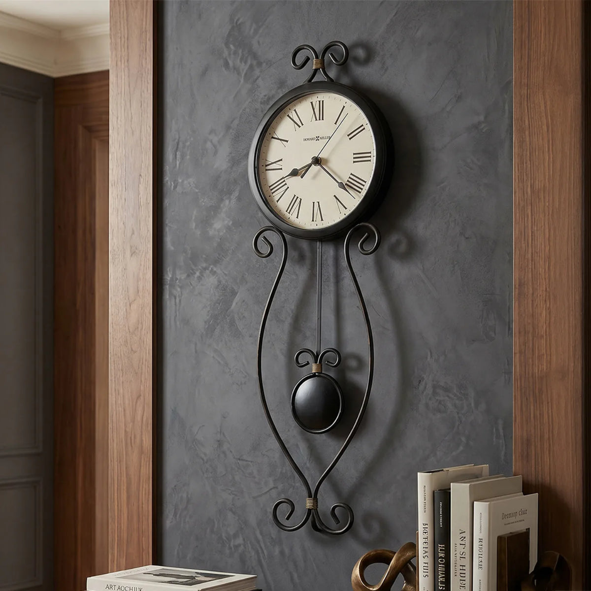 Howard Miller Ivana Wall Clock, 24-inch, on the wall in a styled room
