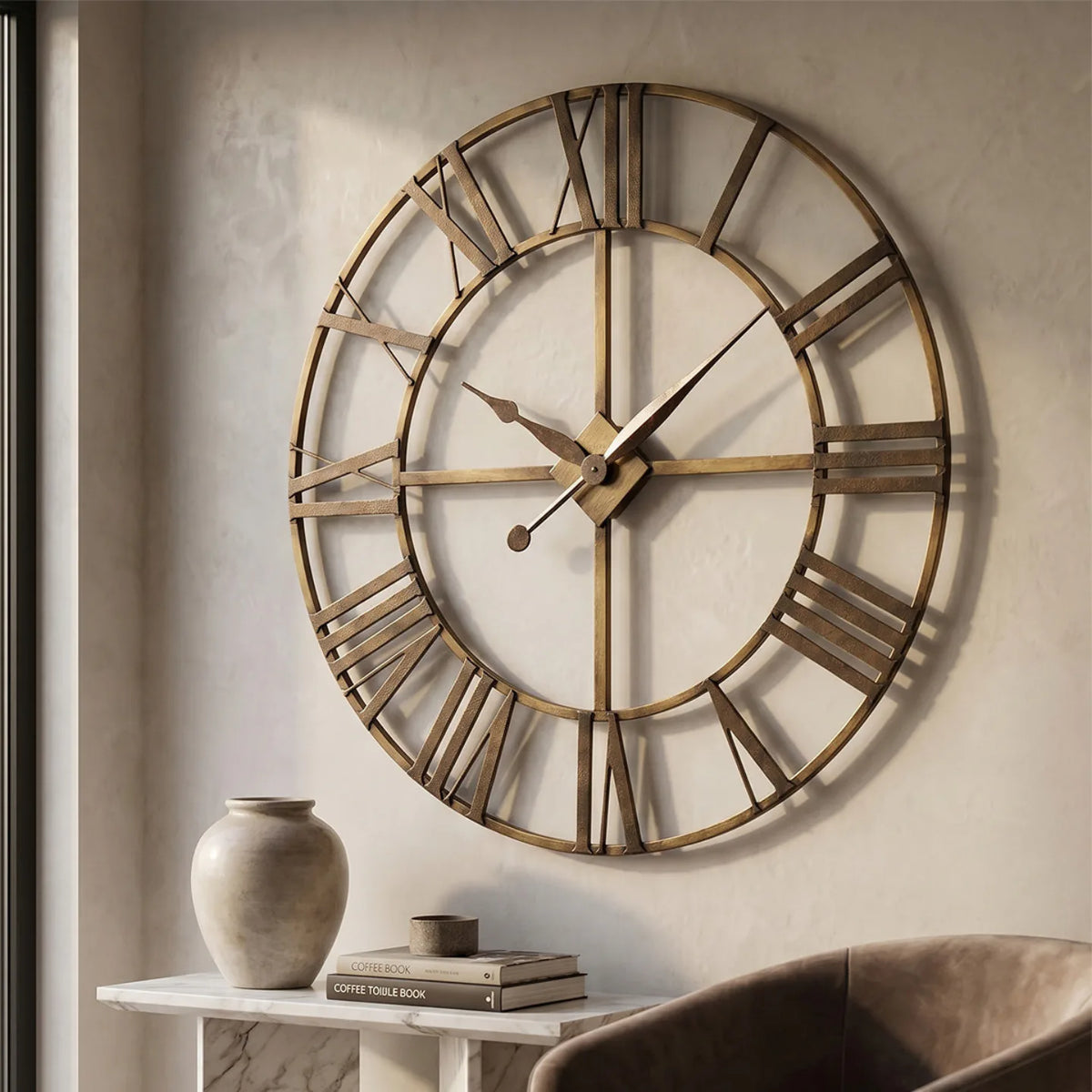 Howard Miller Wingate Wall Clock, 49-inch, on the wall in a styled room