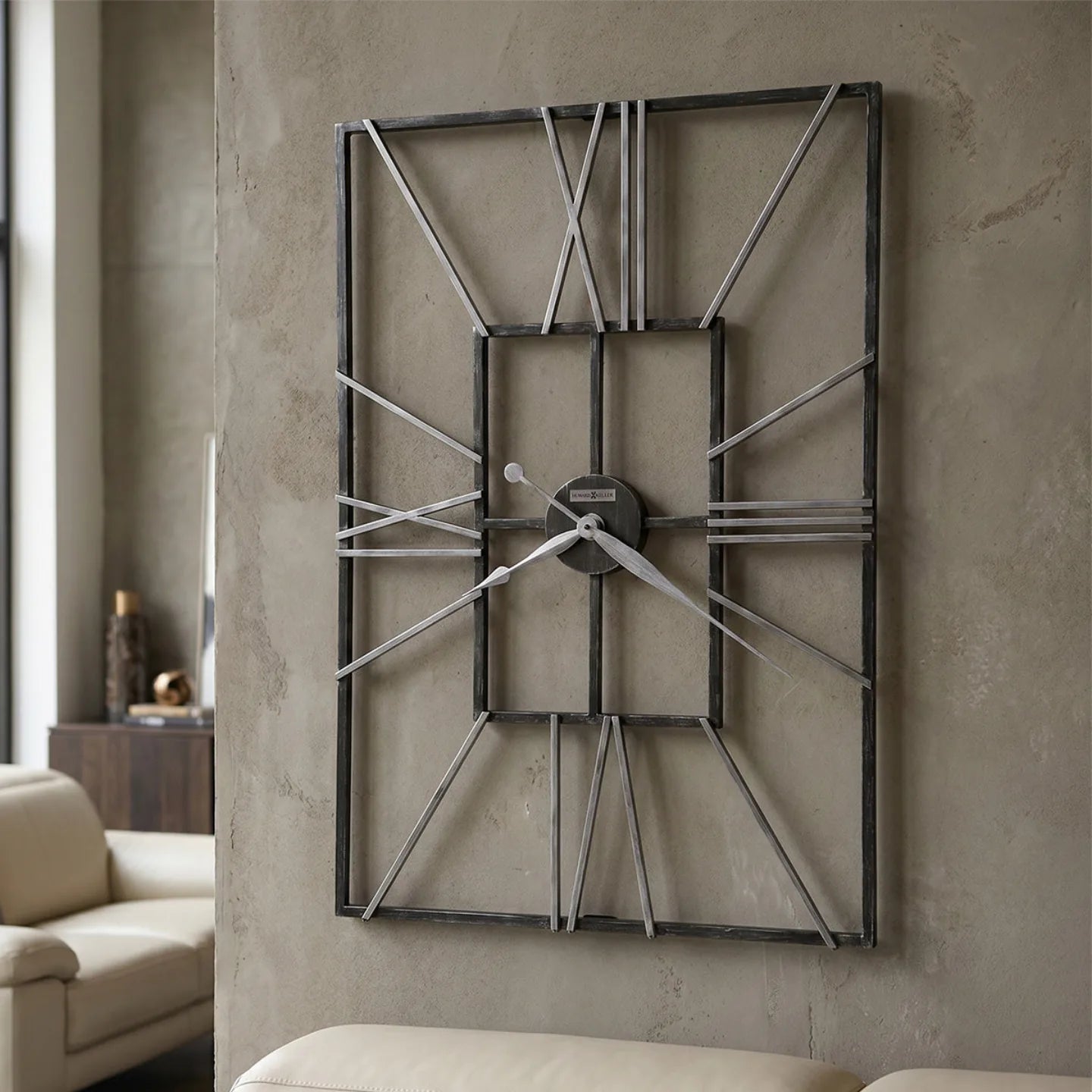 Howard Miller Park Slope Wall Clock, 36-inch, on the wall in a styled room