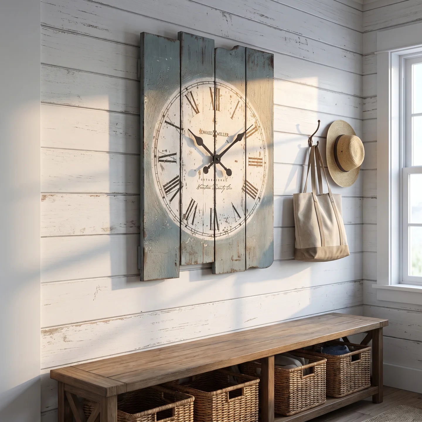 Howard Miller Mack Road Wall Clock, 30-inch, on the wall in a styled room
