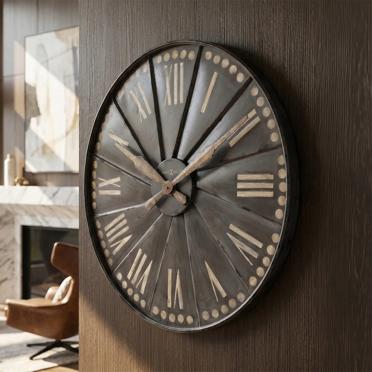 Howard Miller Stockard Wall Clock, 35-inch, on the wall in a styled room