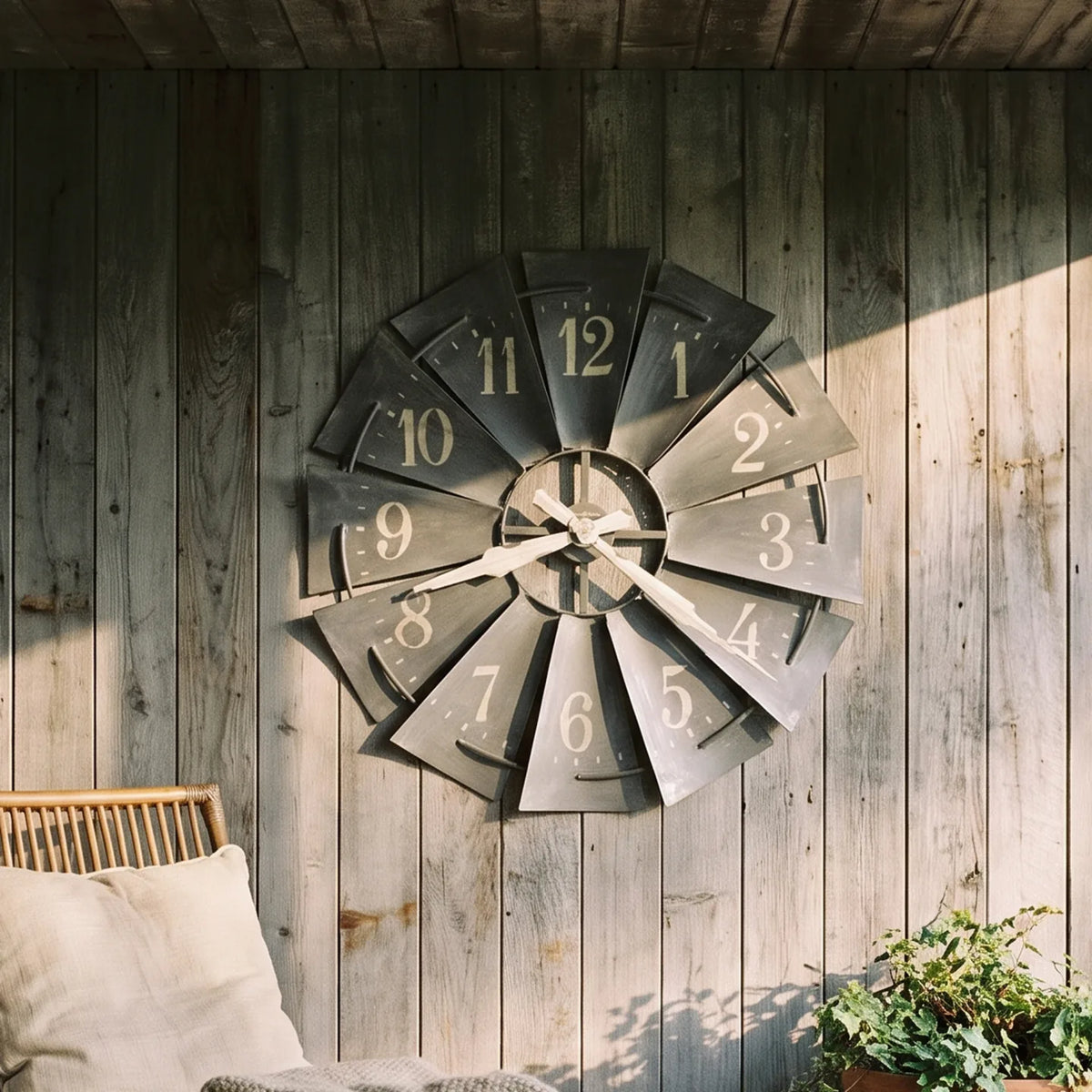 Howard Miller Windmill Wall Clock, 34-inch, on the wall in a styled room