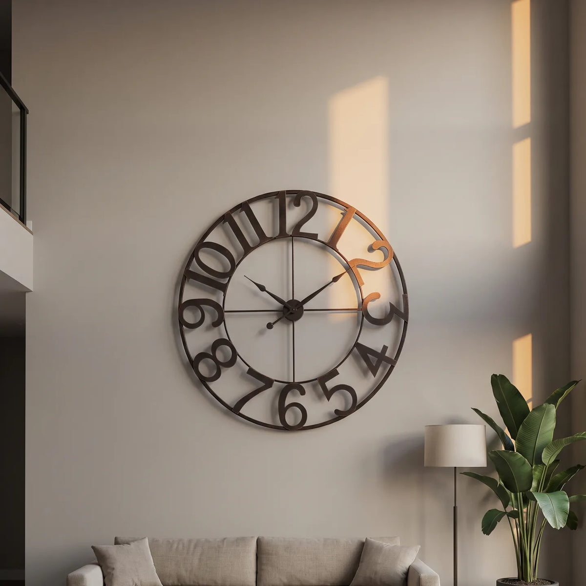 Howard Miller Felipe Wall Clock, 49-inch, on the wall in a styled room