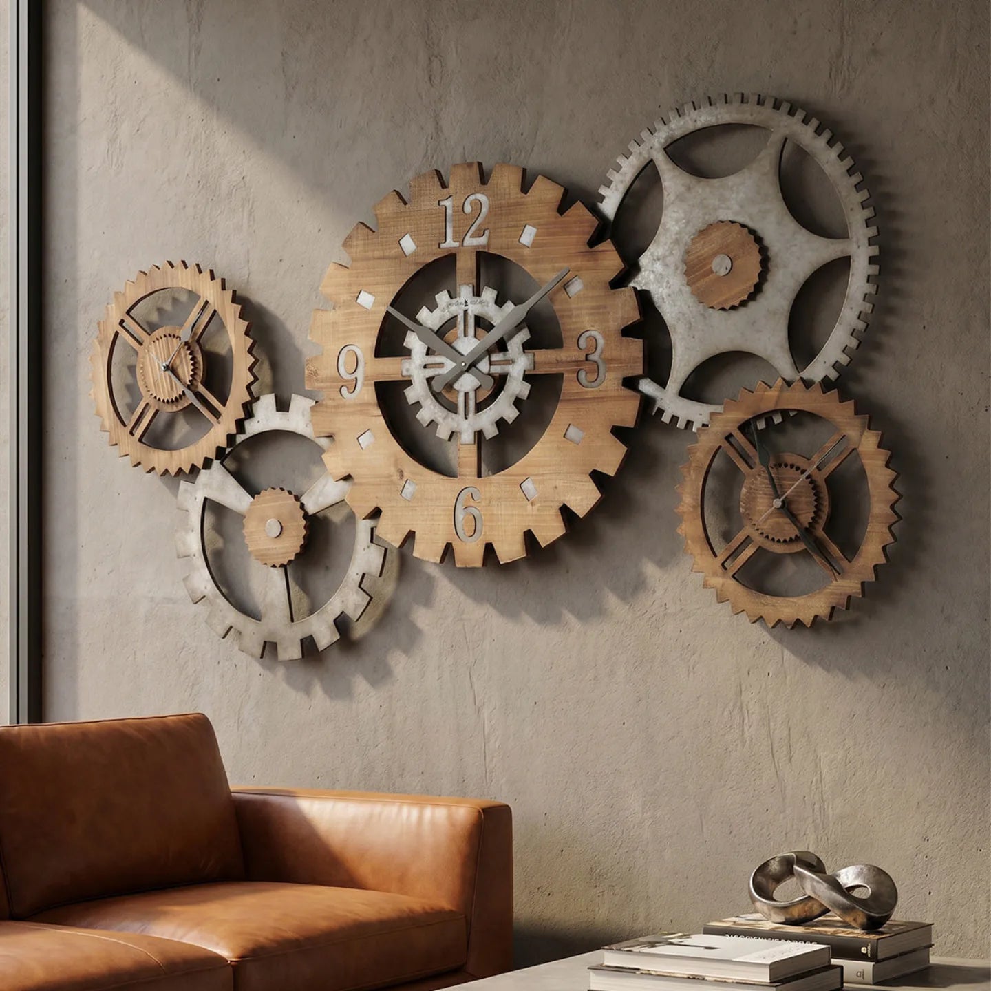 Howard Miller Cogwheel III Gallery Wall, 49-inch, on the wall in a styled room