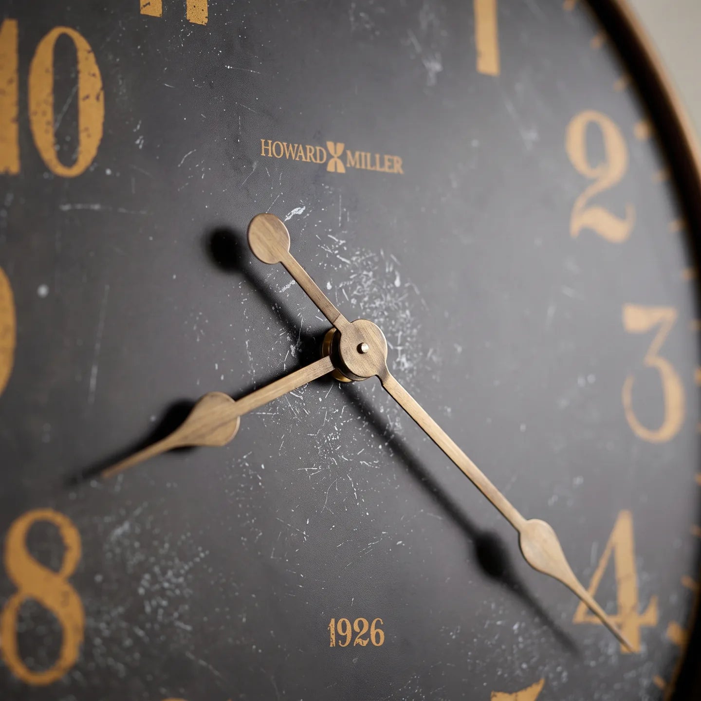 Howard Miller Union Depot Gallery Wall Clock, close-up of the dial and finish detail