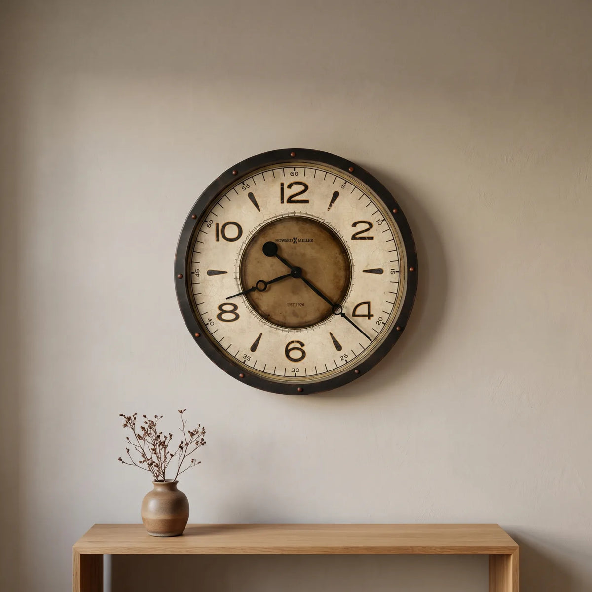 Howard Miller Kayden Gallery Wall Clock, 20-inch, on the wall in a styled room