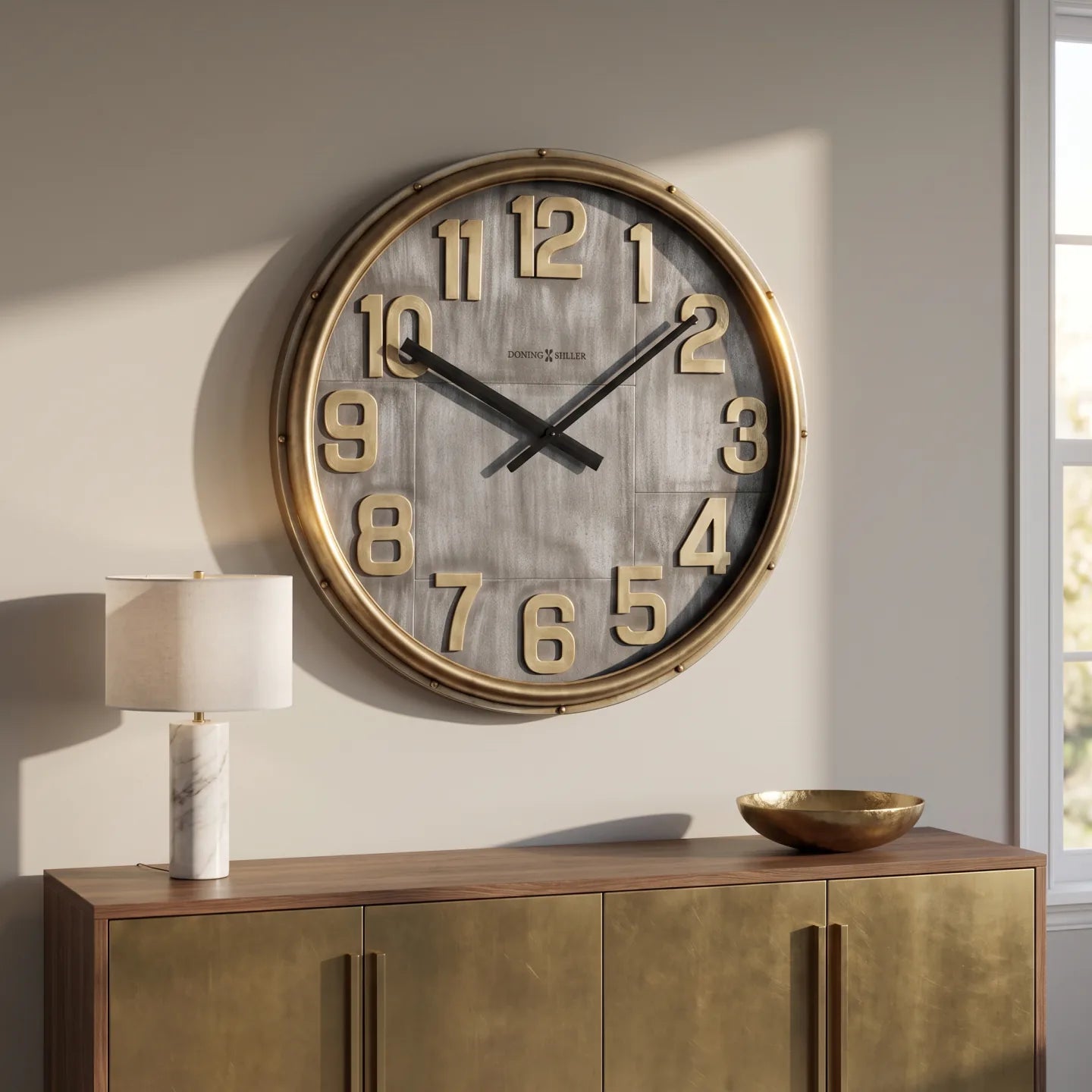 Howard Miller Bender Gallery Wall Clock, 31-inch, on the wall in a styled room