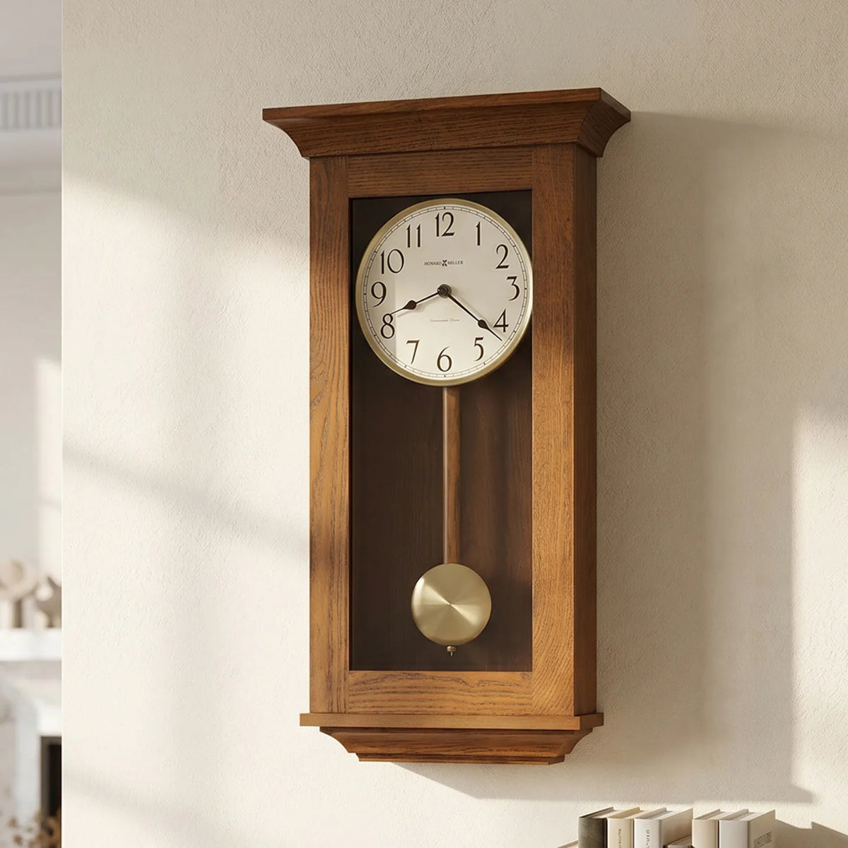 Howard Miller Allegheny Wall Clock, 24-inch, on the wall in a styled room