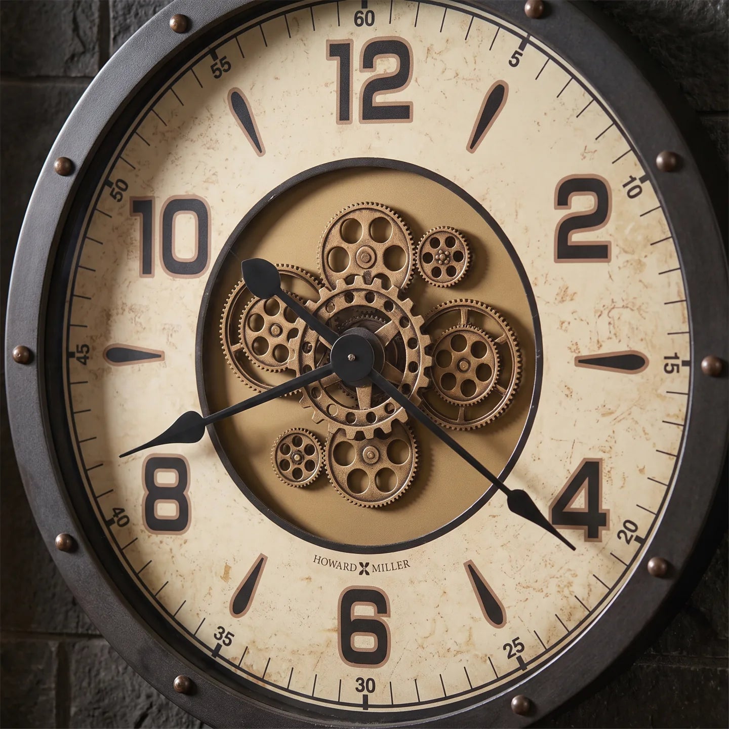 Howard Miller Garth Wall Clock, close-up of the dial and finish detail