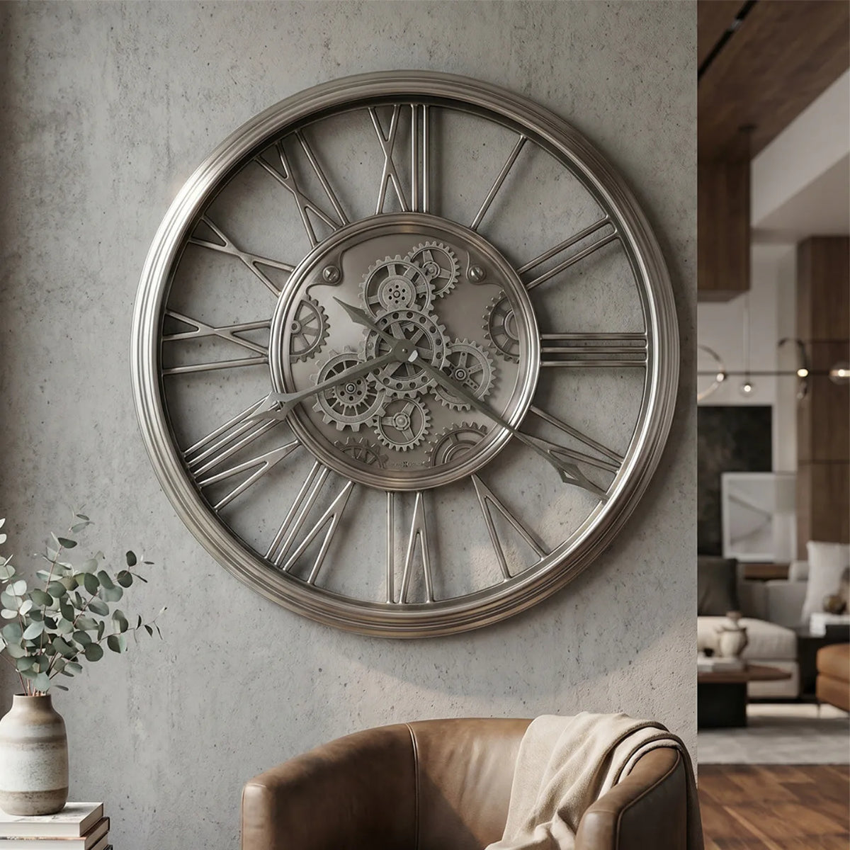 Howard Miller Rafe Wall Clock, 34-inch, on the wall in a styled room